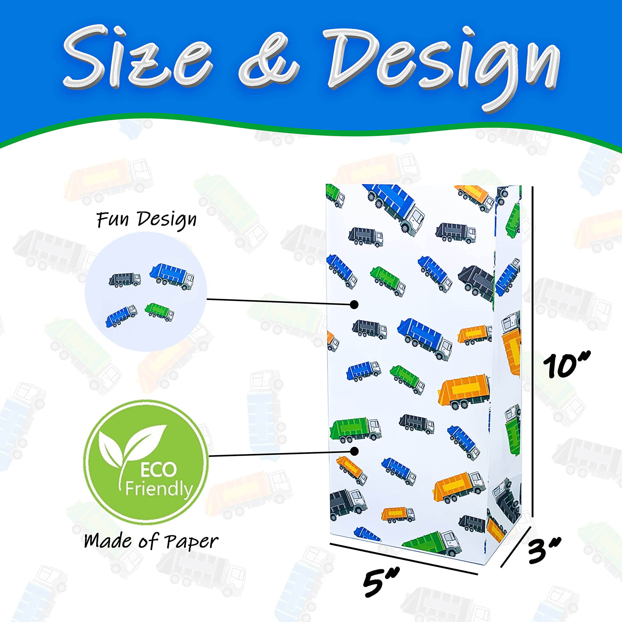 Finds Fit 4U Garbage Truck Themed Party Favor Bags - Bulk Pack for Kids Birthday Parties, School Lunches & Trash Truck Events | Durable Reusable Gift Bags for Boys & Girls | Perfect for Themed Decorations, Goodie Bags & Party Supplies