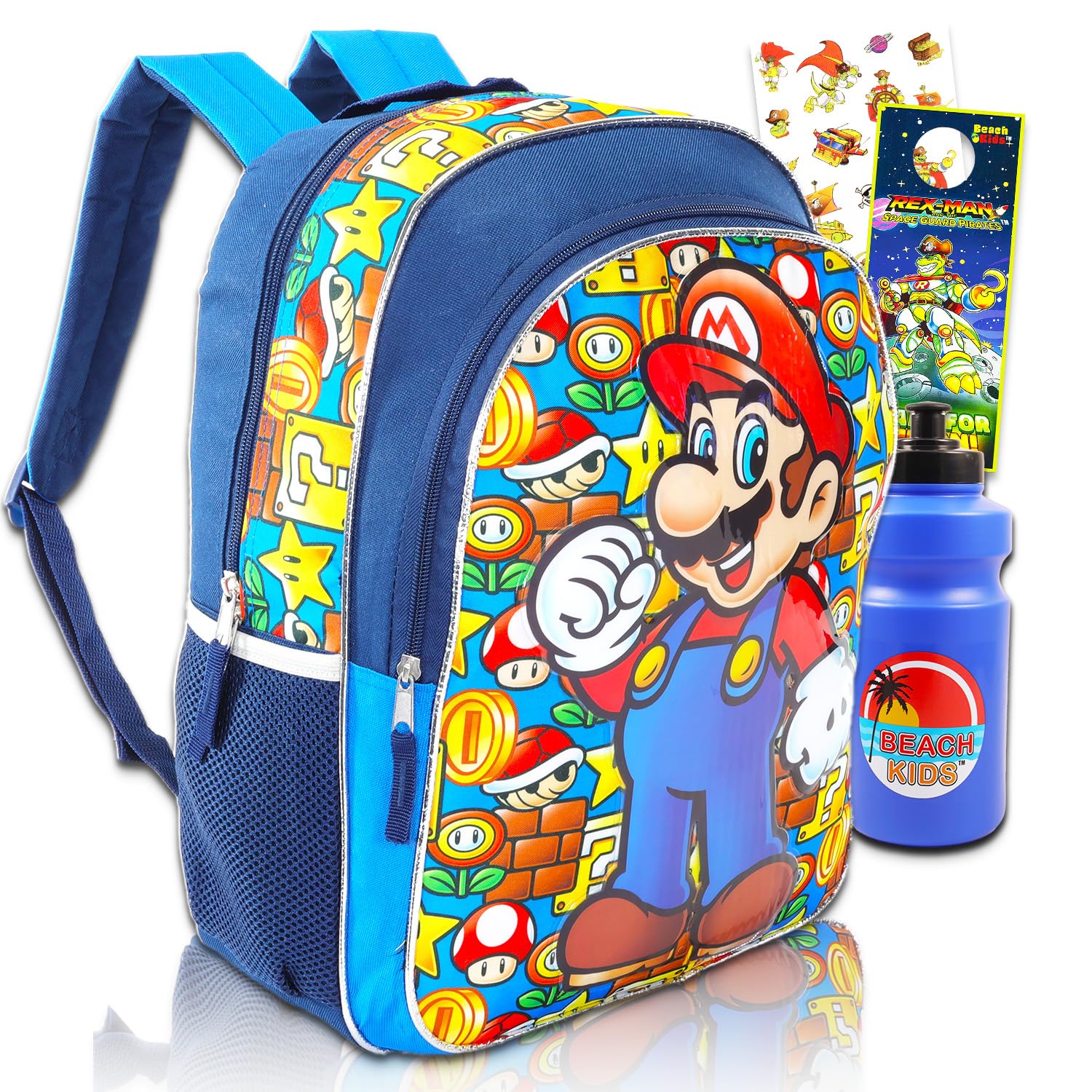 Nintendo Super Mario Backpack Set for Boys Age 4-6 - 16 Inch Kids Backpack with Water Bottle, Stickers & Accessories | Perfect for School, Travel & Gaming Fans