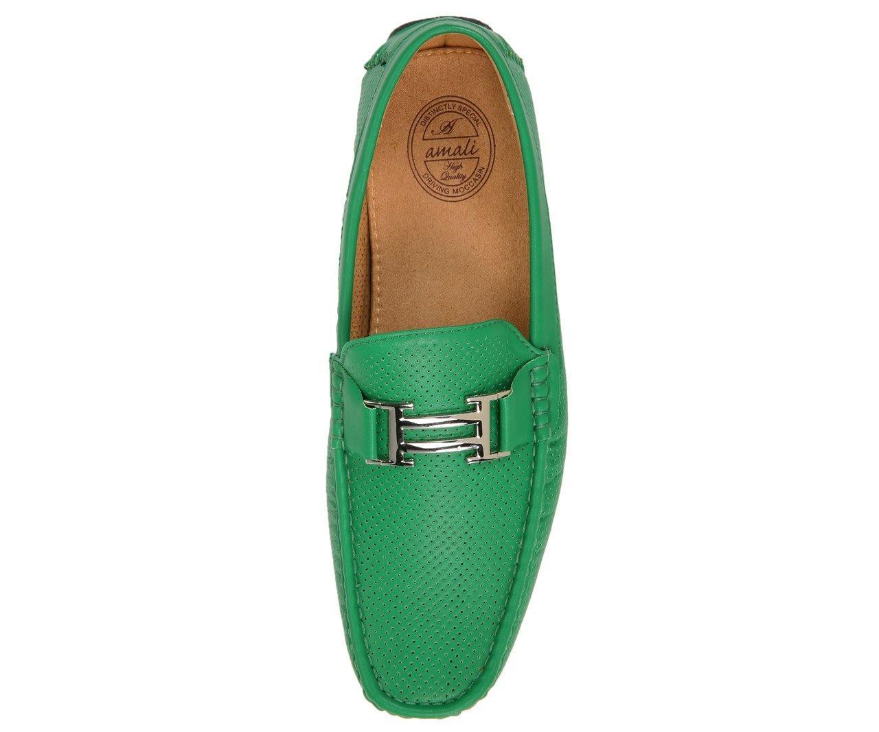 Men's Green Perforated Smooth Driving Moccasin Loafers - Comfortable Casual Slip-On Shoes for Work, Travel & Everyday Wear