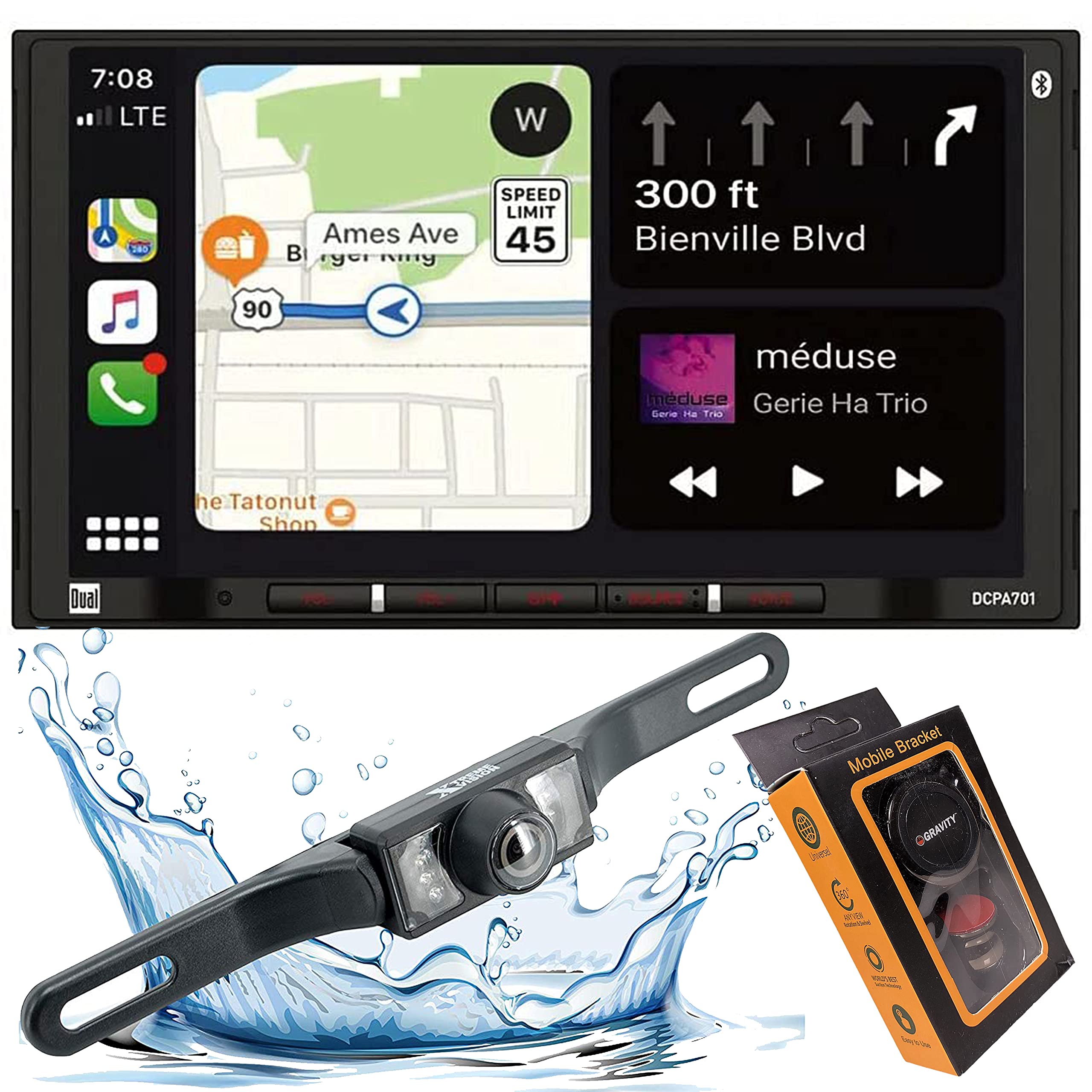 Dual Electronics DCPA701 7-Inch Single-DIN Digital Media Receiver with Bluetooth, Android Auto, Wired Mirroring, Gravity Magnet Phone Holder & Backup Camera Bundle - Perfect for Car Audio Upgrade & Hands-Free Driving