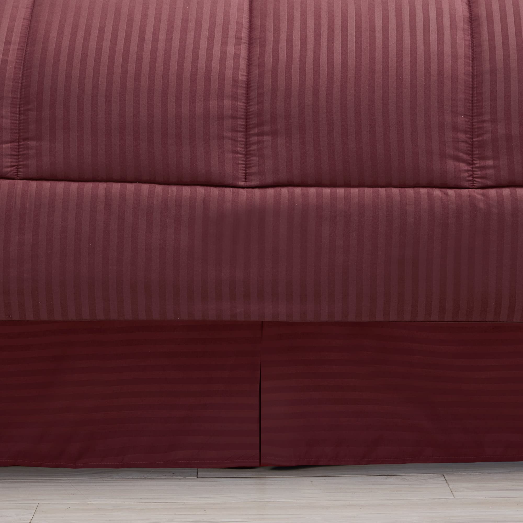 King Size 8-Piece Comforter Set with Bed Skirt, Fitted Sheet, Flat Sheet, 2 Pillowcases & 2 Shams - Dobby Burgundy Luxury Bedding for Master Bedroom & Guest Room