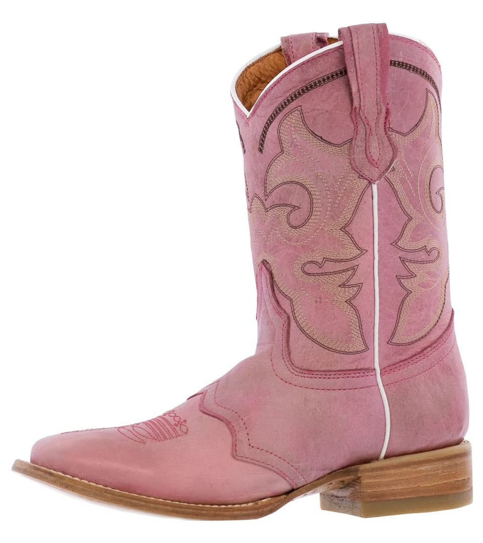 Women's Pink Western Cowboy Boots - Mid Calf Leather Square Toe Booties for Country Dancing, Rodeo & Fashion Outfits