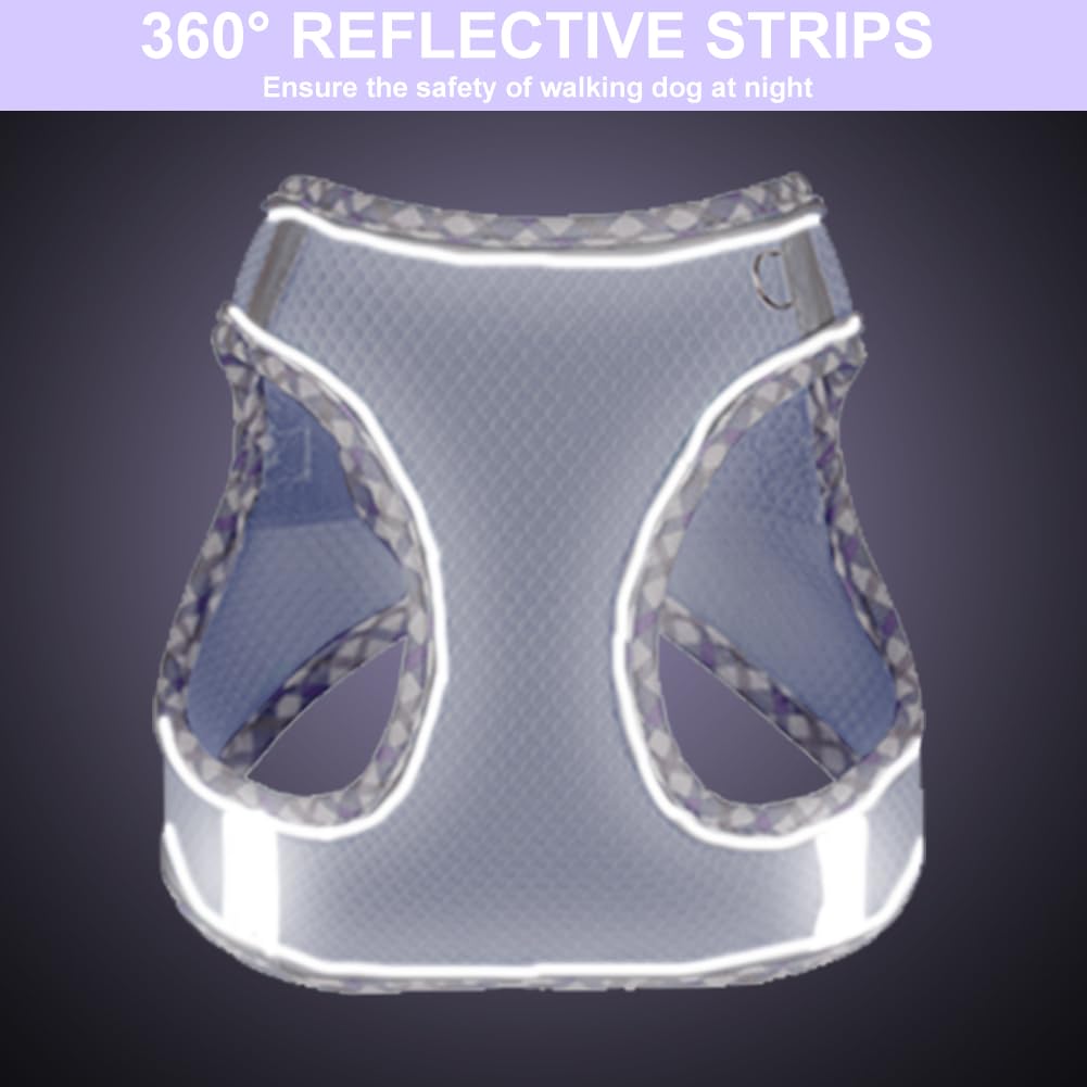 **No Pull Adjustable Dog Harness for Small & Medium Dogs - Reflective Breathable Mesh Puppy Harness & Leash Set with Soft Padded Vest (Purple, S) - Perfect for Walking, Training & Outdoor Adventures**