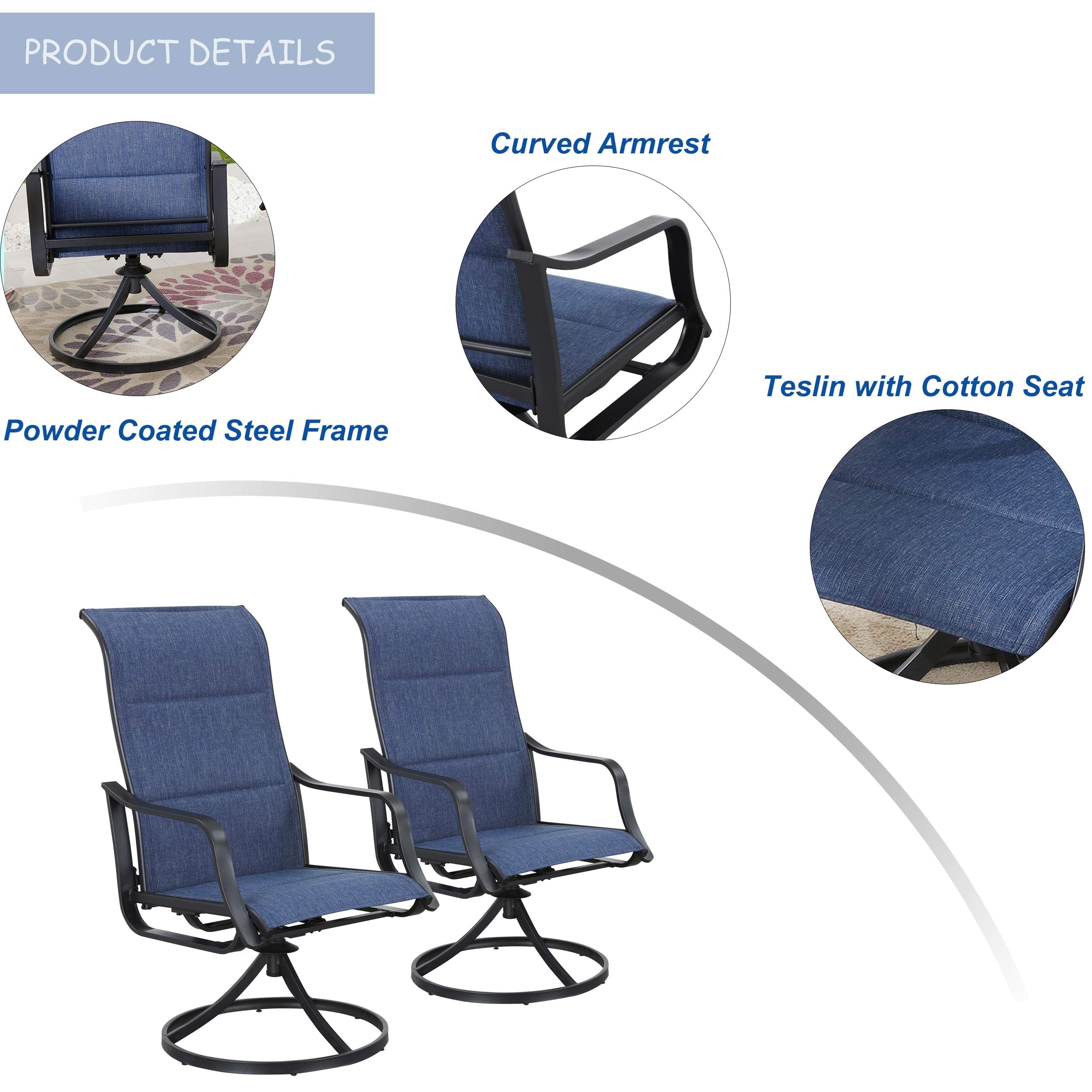 LOKATSE HOME Outdoor Patio Swivel Dining Chairs Set of 2 - All Weather Textilene Fabric Sling Chairs with Durable Frame, Blue - Perfect for Backyard, Poolside & Garden Relaxation