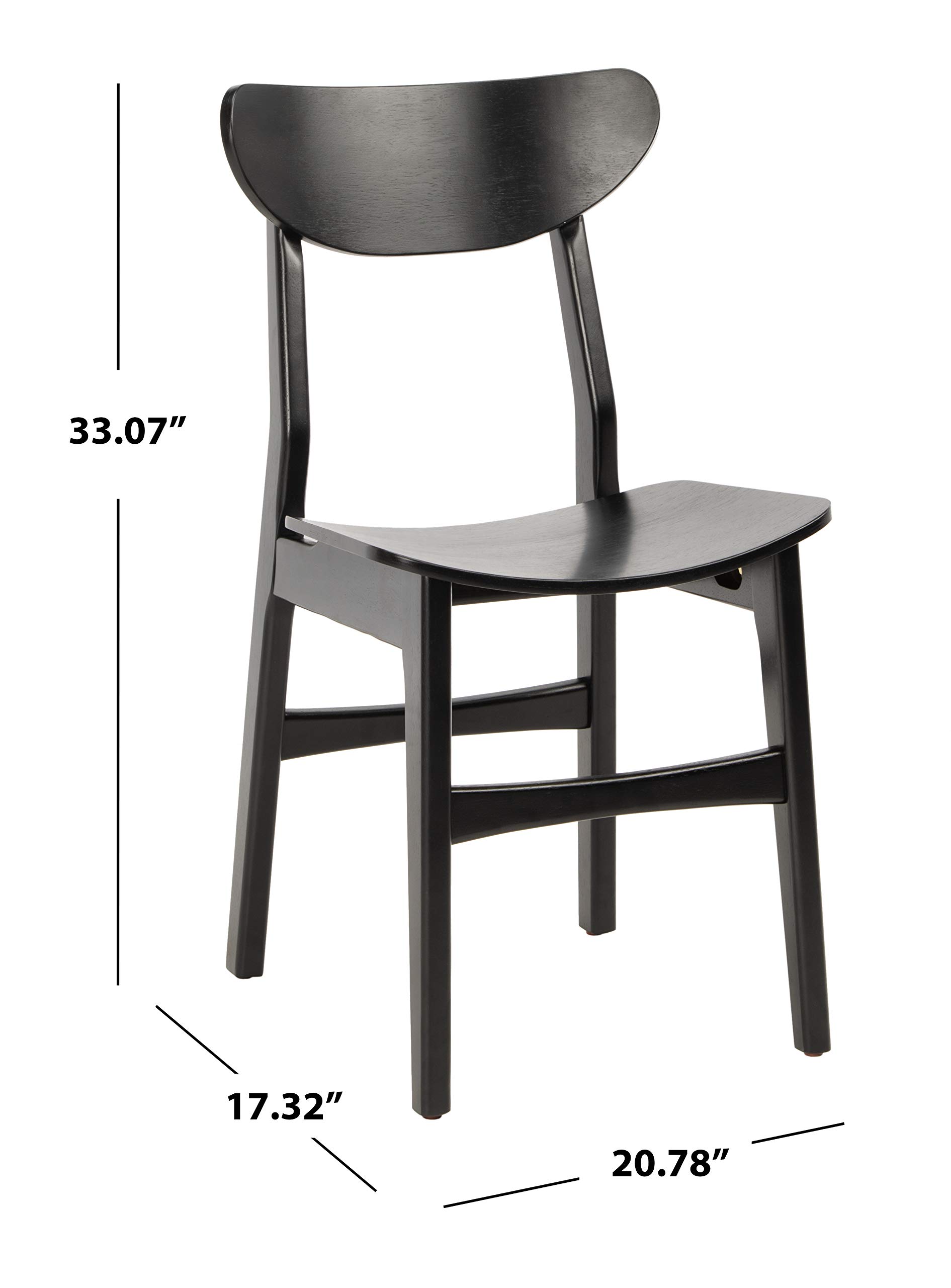 Safavieh Lucca Retro Black Wood Dining Chairs - Set of 2 for Kitchen, Dining Room & Breakfast Nook - Mid Century Modern Style Wooden Chairs with Upholstered Seat