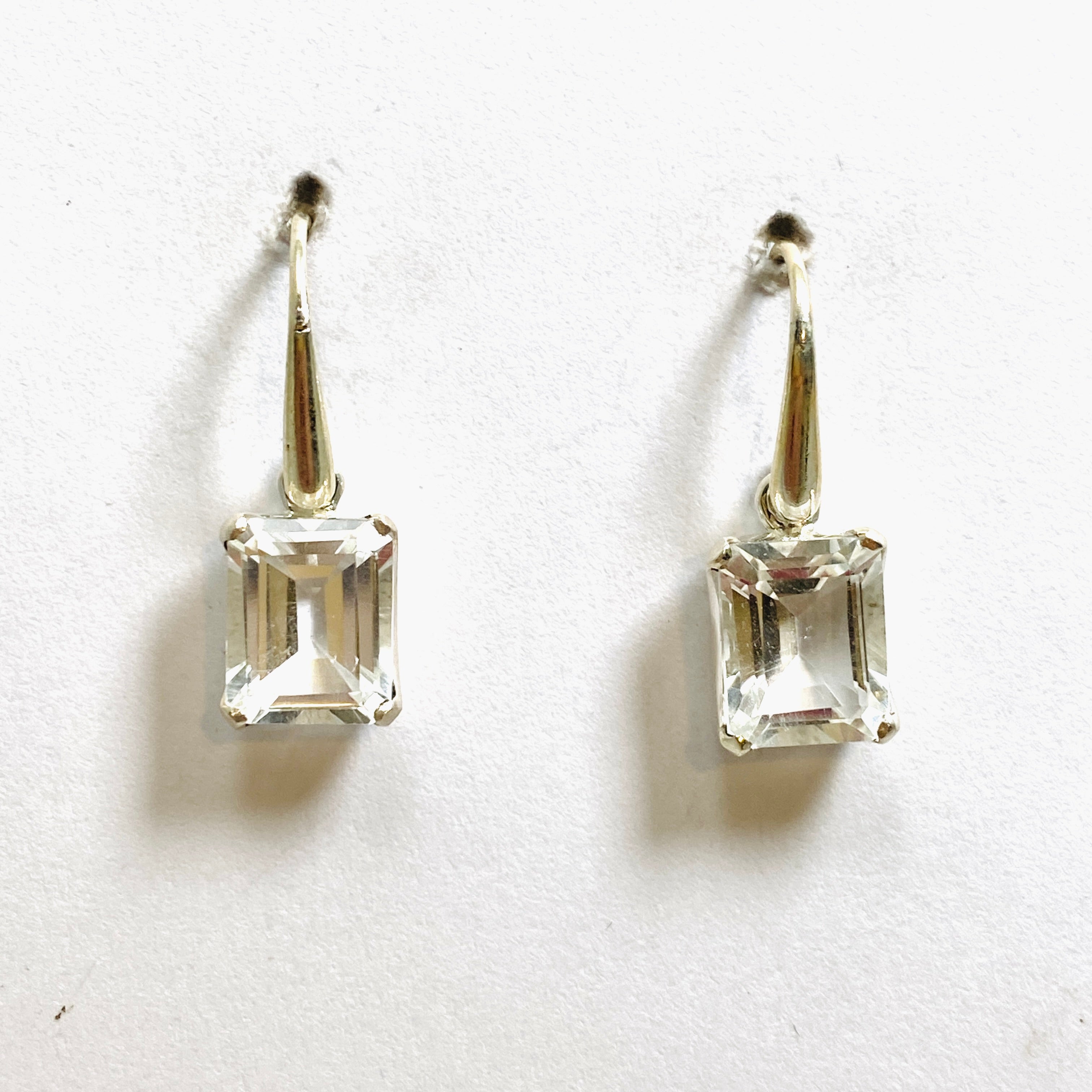 Clear Quartz Emerald Cut Faceted Earrings PEGJ224 | Elegant Dangle Earrings for Women | Perfect for Weddings, Parties & Special Occasions