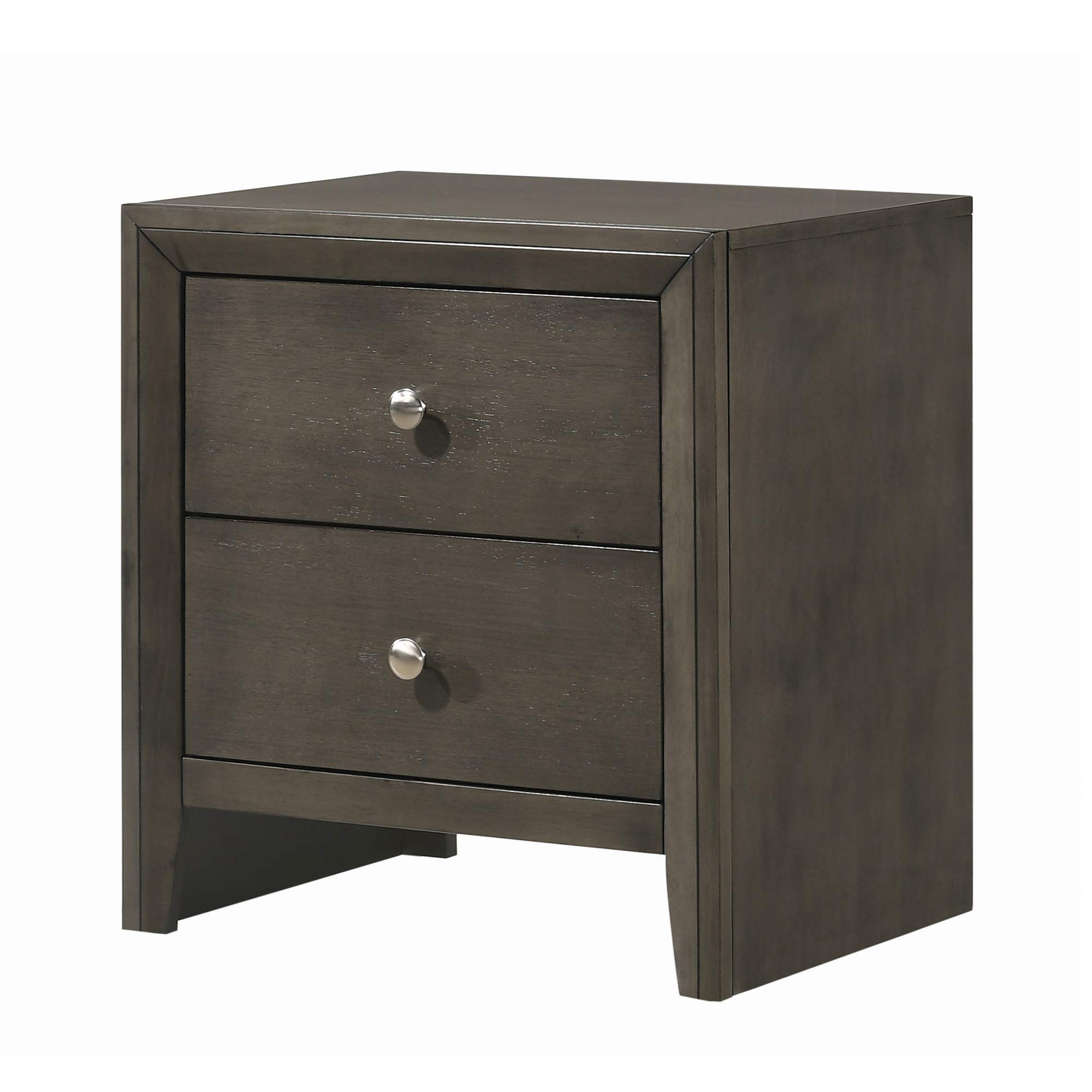 Benjara Gray Wooden Nightstand with 2 Drawers & Round Pull Handles - Modern Bedside Table for Bedroom, Living Room, or Guest Room Storage