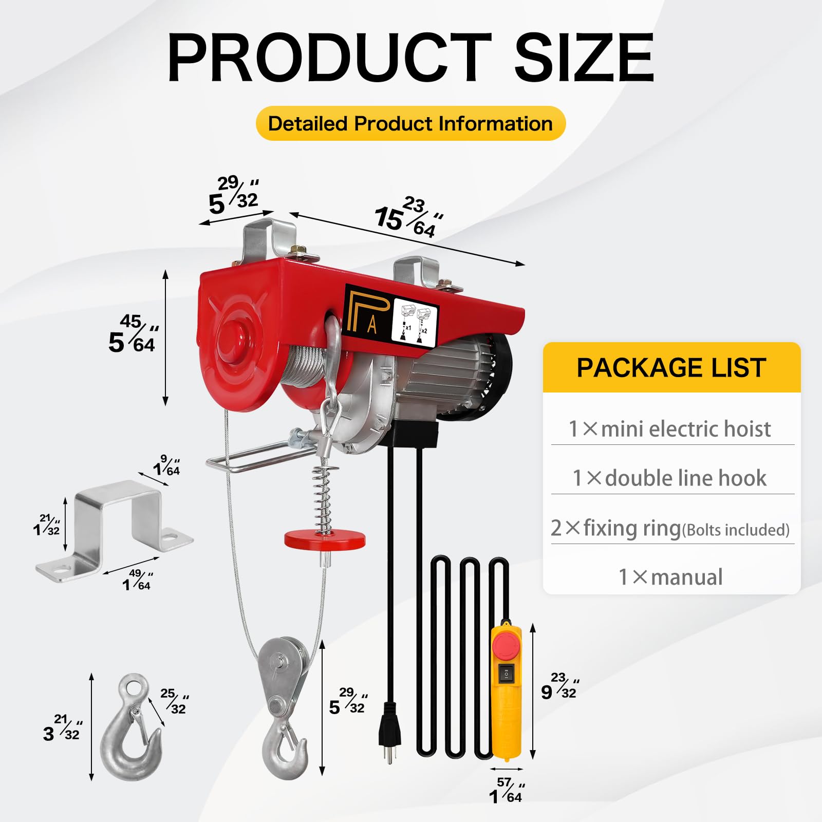 110V Electric Hoist Winch - 1760Lbs Capacity with Remote Control & Emergency Stop | 38ft Lifting Height for Single/Double Slings | Heavy Duty for Factories, Warehouses & Construction Sites | Perfect for Lifting Machinery, Building Materials & Equipment Installation