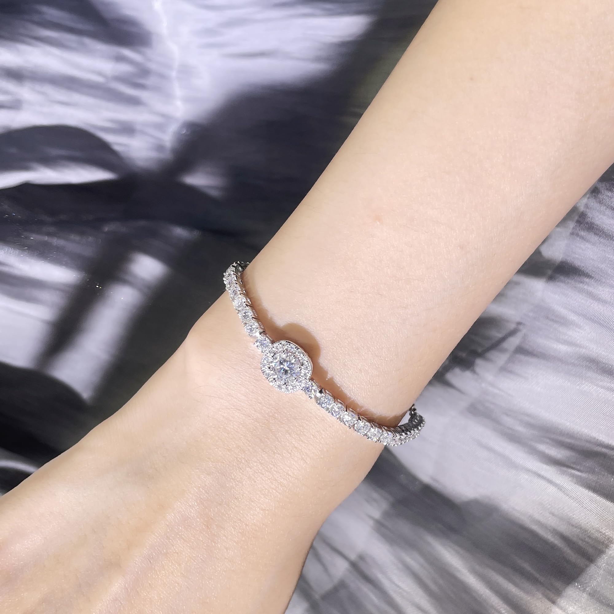 3mm Lab-Created Moissanite Tennis Bracelet for Women - 4.35CT D Color VVS1 Round Brilliant Cut - 18K White Gold Plated S925 Sterling Silver Adjustable Slide Bracelet - Perfect for Weddings, Anniversaries, Date Nights and Special Occasions