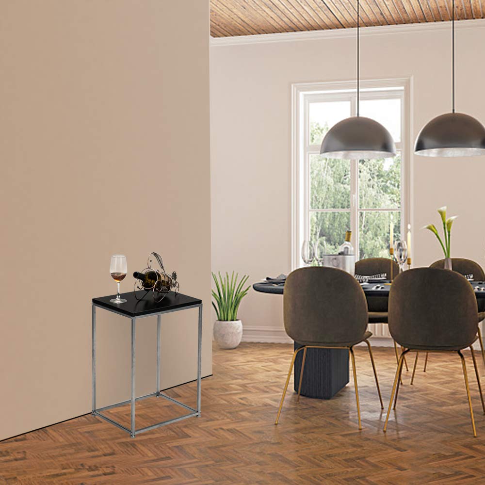 Black MDF Countertop with Grey Wrought Iron Base - Single Layer Snack Table for Kitchen, Bar, or Living Room | Modern Artisanal Side Table for Small Spaces