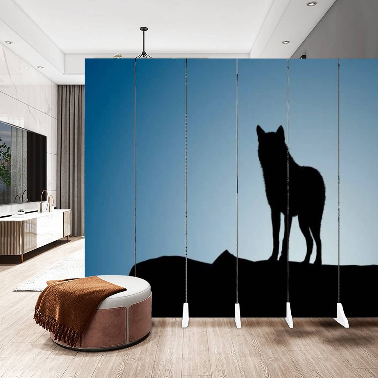 Wolf on a Moonset Canvas Room Divider - 6 Panel Folding Privacy Screen for Bedroom, Office & Living Room | Decorative Room Separator & Wall Partition for Home Decor