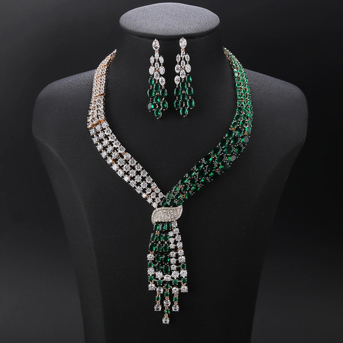 Luxury Tassel Necklace & Earrings Set for Women - Cubic Zirconia Princess Jewelry - Wedding, Party & Evening Accessories - Perfect for Bridal, Prom & Special Occasions