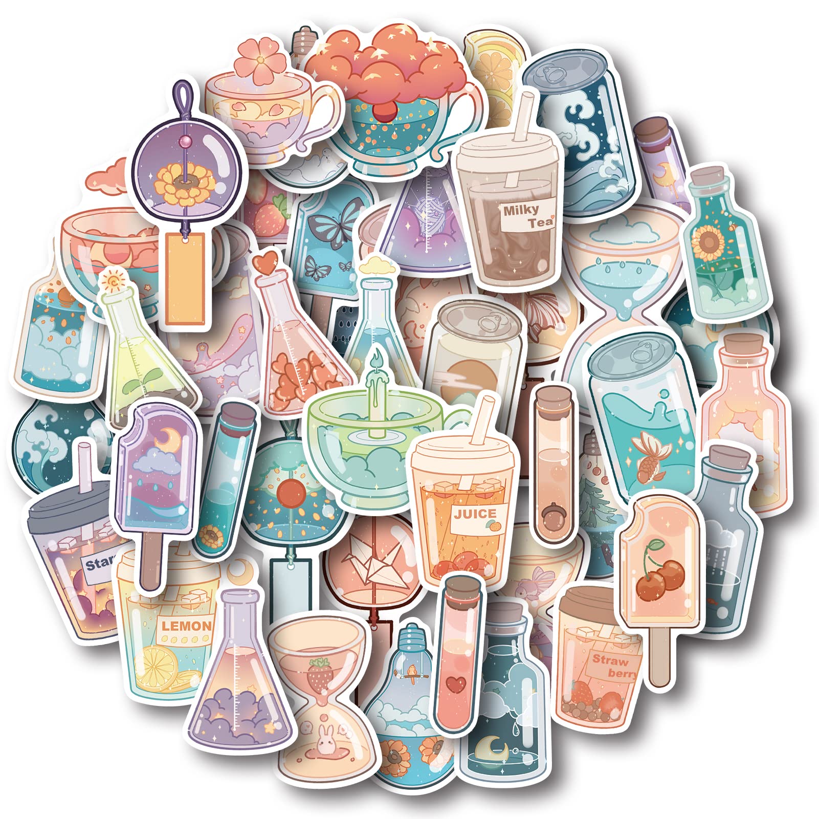 50 Pcs Aesthetic Vinyl Stickers - Cute Drink Stickers for Water Bottles, Laptops & Journals - Waterproof Decorative Stickers for DIY Crafts, Scrapbooking & Personalizing Belongings