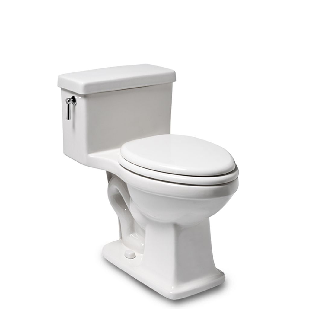 High Efficiency Elongated Toilet Bowl with Slow Close Seat - Waterworks Alden One Piece Toilet in Bright White, Nickel Flush Lever for Modern Bathrooms & Powder Rooms