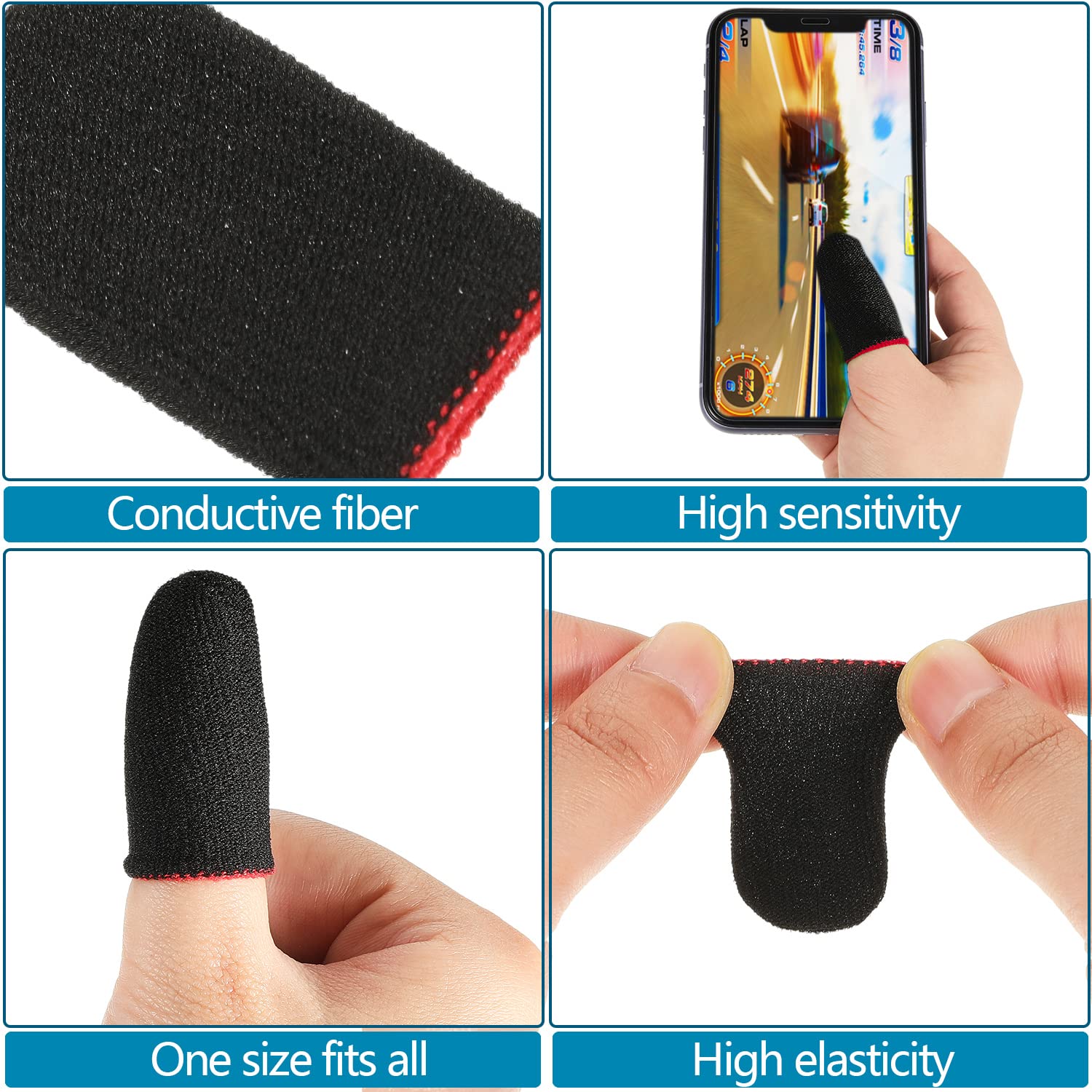 Jiuguva 120 Pcs Anti-Sweat Gaming Finger Sleeves - Breathable Controller Thumb Covers for Touchscreen Mobile Games (4 Designs, Blue) - Perfect for Long Gaming Sessions on PS5, Xbox & Smartphones