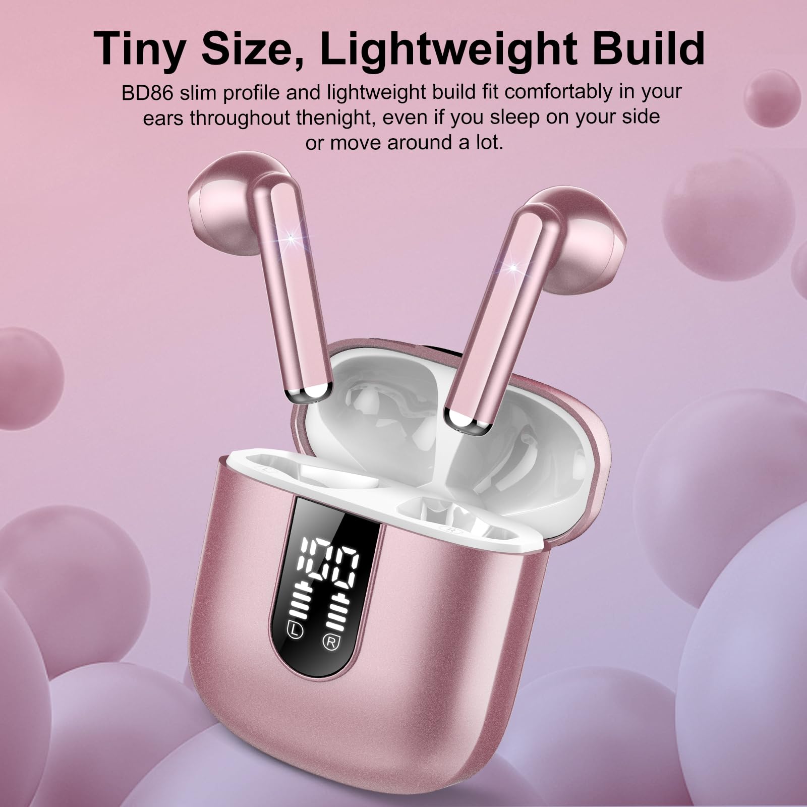 2025 Bluetooth 5.3 Wireless Earbuds with ENC Mic & LED Display - 30H Playtime, IP7 Waterproof for Gym & Sports - Coral Gold