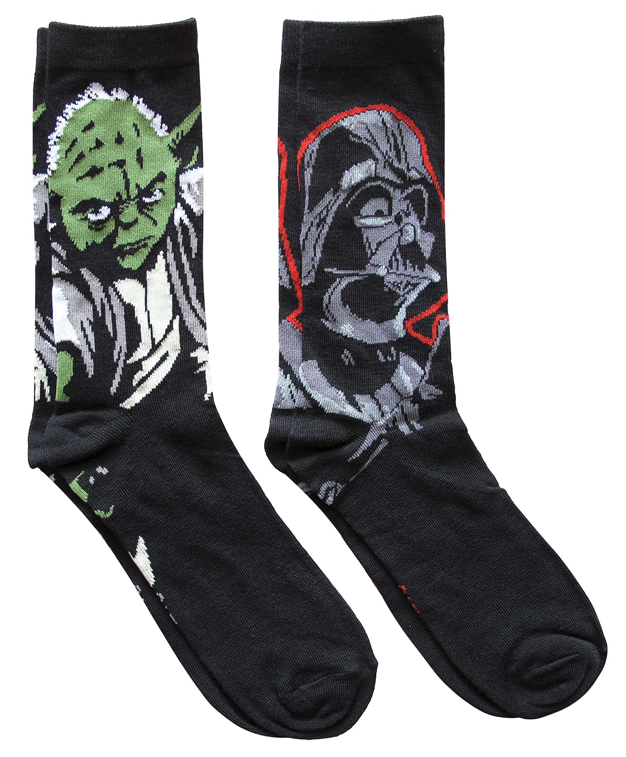 Star Wars Darth Vader and Yoda Men's Crew Socks 2-Pack (Sizes 6-12) - Official Licensed Novelty Socks for Fans, Gifts & Everyday Wear