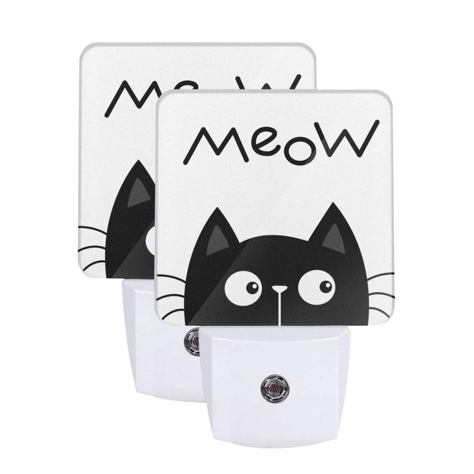 2 Pack Cat Night Light - Black & White LED Plug-in Wall Lamp with Auto Dusk to Dawn Sensor | Perfect for Bedroom, Nursery, Kids Room, Bathroom, Hallway & Stairway | Cute Decorative Nightlight for Safe Nighttime Navigation