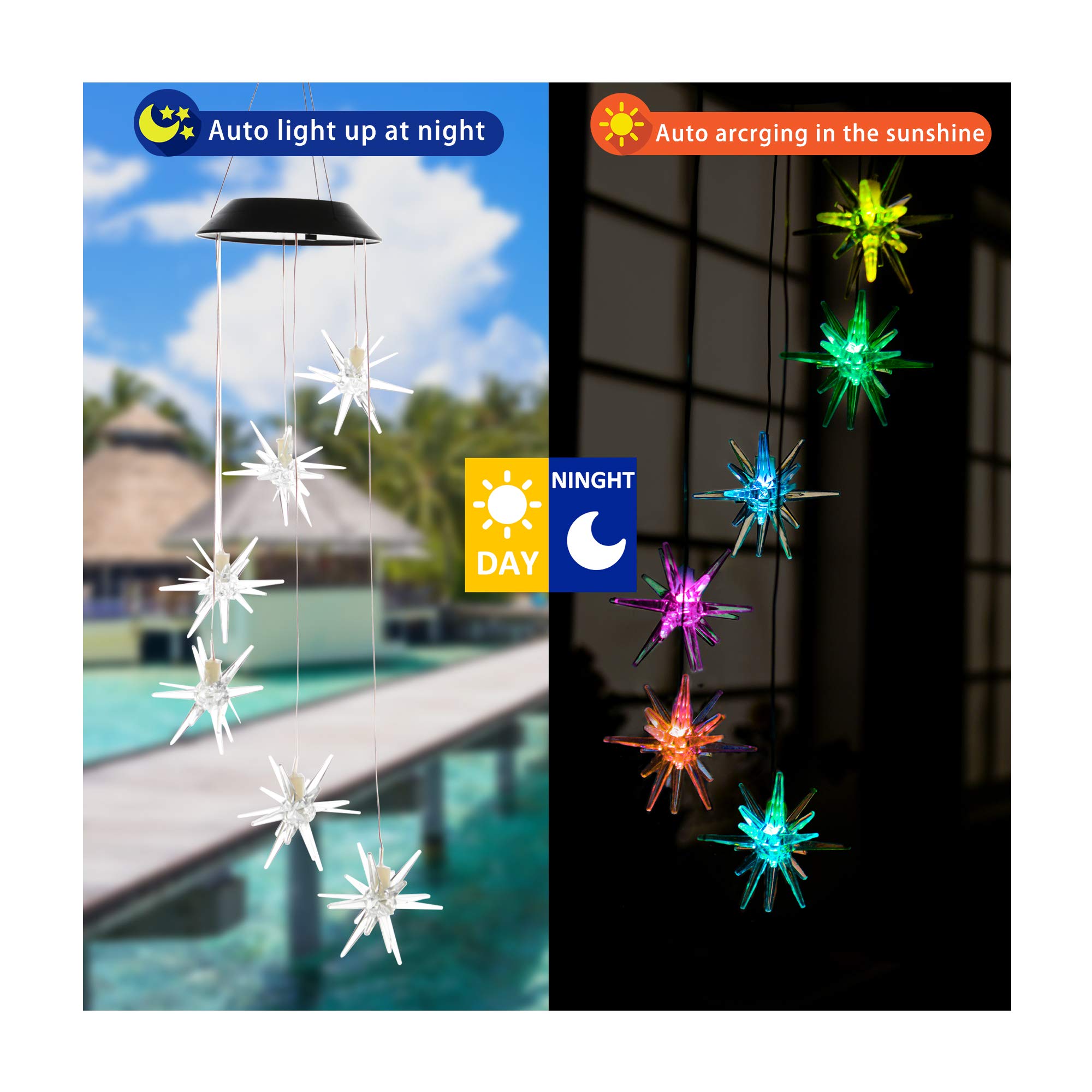 ZENQUAL Solar Powered LED Wind Chime Lights - Color Changing Starfish Design, Waterproof Outdoor Hanging Lights for Garden, Yard, Patio Decoration | Perfect for Backyard, Pathway, and Poolside Lighting at Night