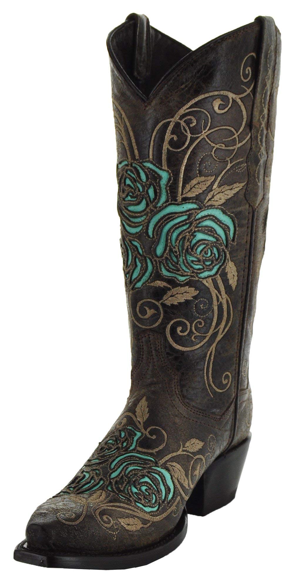 Turquoise Rose Cowgirl Boots for Women - Western Country Style Ankle Boots M50032 | Perfect for Line Dancing, Rodeos & Country Music Festivals