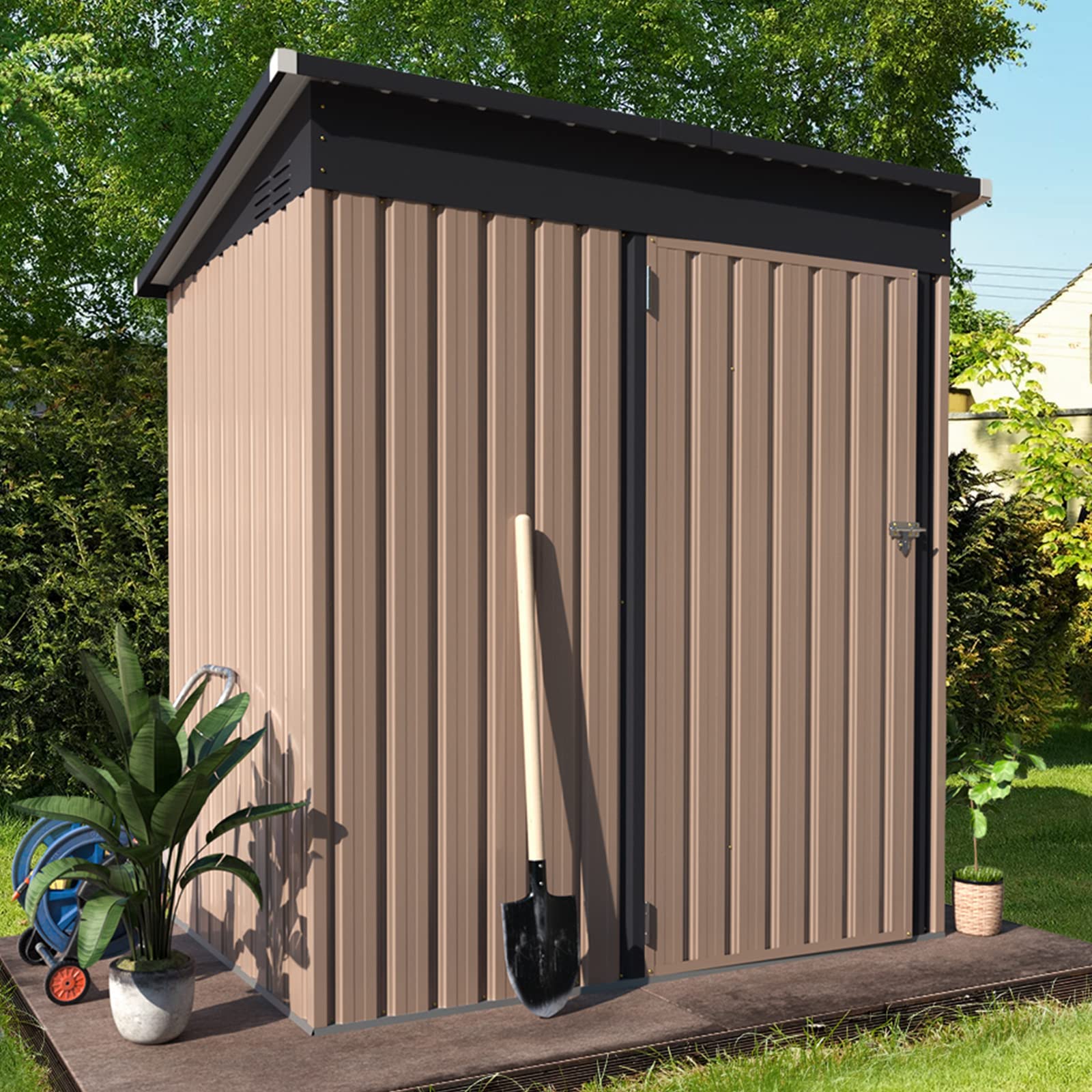 AECOJOY 5' x 3' Outdoor Metal Storage Shed - 16.6 Sq.Ft Lockable Utility Shed for Garden Tools, Lawn Equipment & Backyard Organization | Perfect for Patio, Yard & Outdoor Storage Solutions