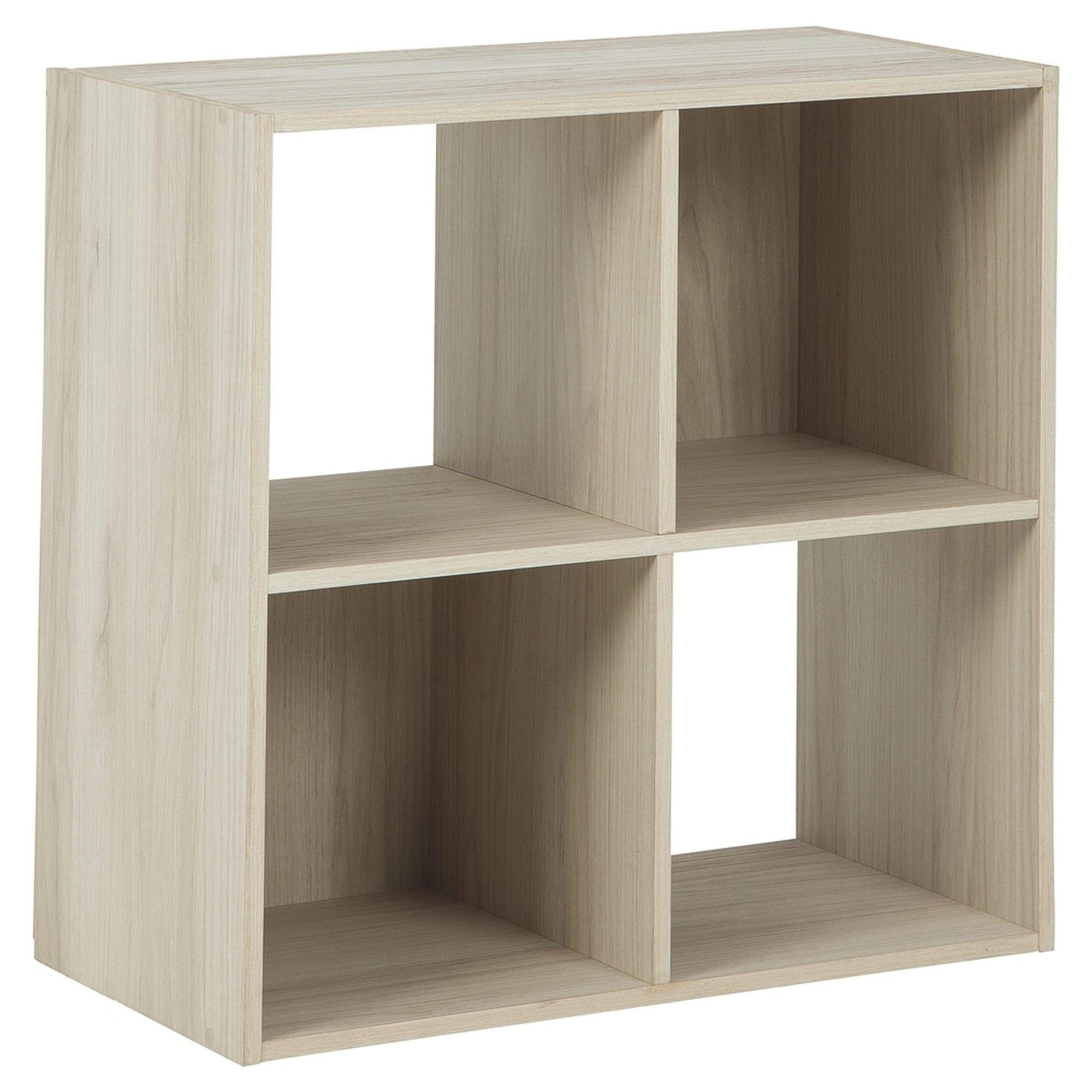 4-Cube Wooden Organizer with Grain Details - Natural Brown Modern Storage Shelf for Bedroom, Living Room, Office & Closet Organization