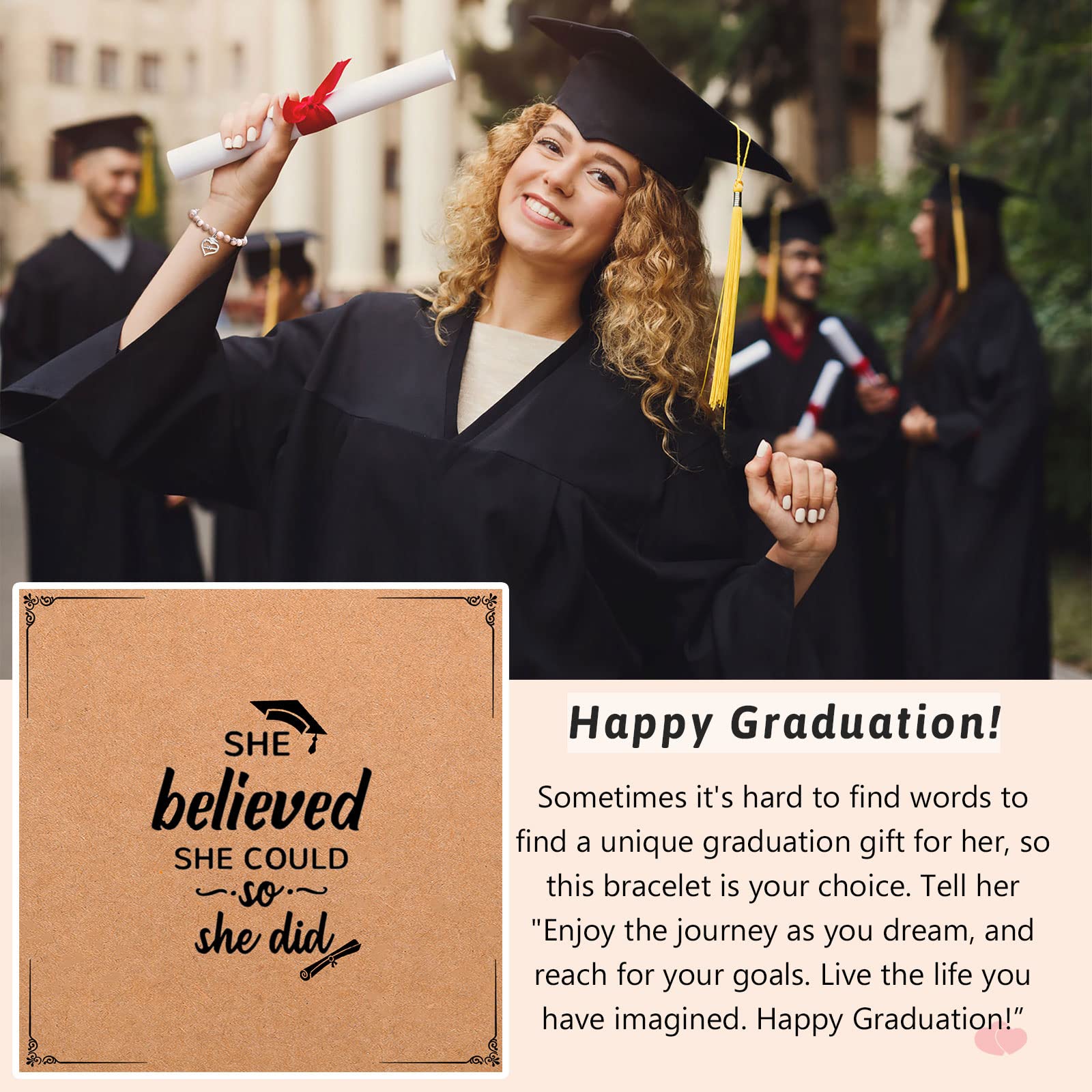 UPROMI Graduation Bracelet for Women - Class of 2024 High School, College, PhD & Masters Degree Gifts - Elegant Jewelry for 5th, 8th Grade, Elementary & Middle School Girls - Perfect for Commencement Ceremonies & Graduation Parties