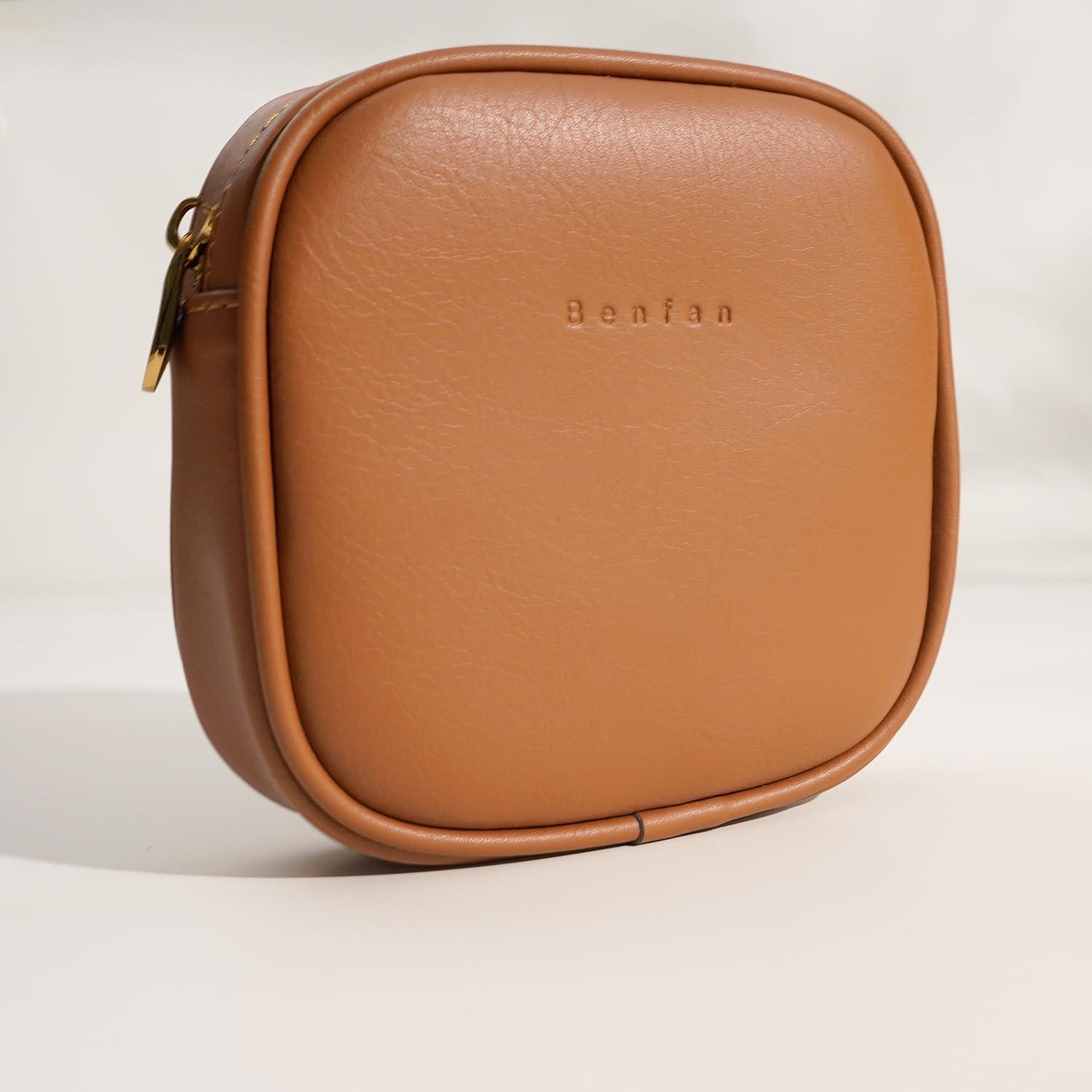 Genuine Leather Cosmetic Bag for Women - Small Waterproof Zipper Makeup Pouch - Travel Organizer for Purse, Charger & Accessories - Brown (Perfect for Daily Use, Travel & Gift Giving)