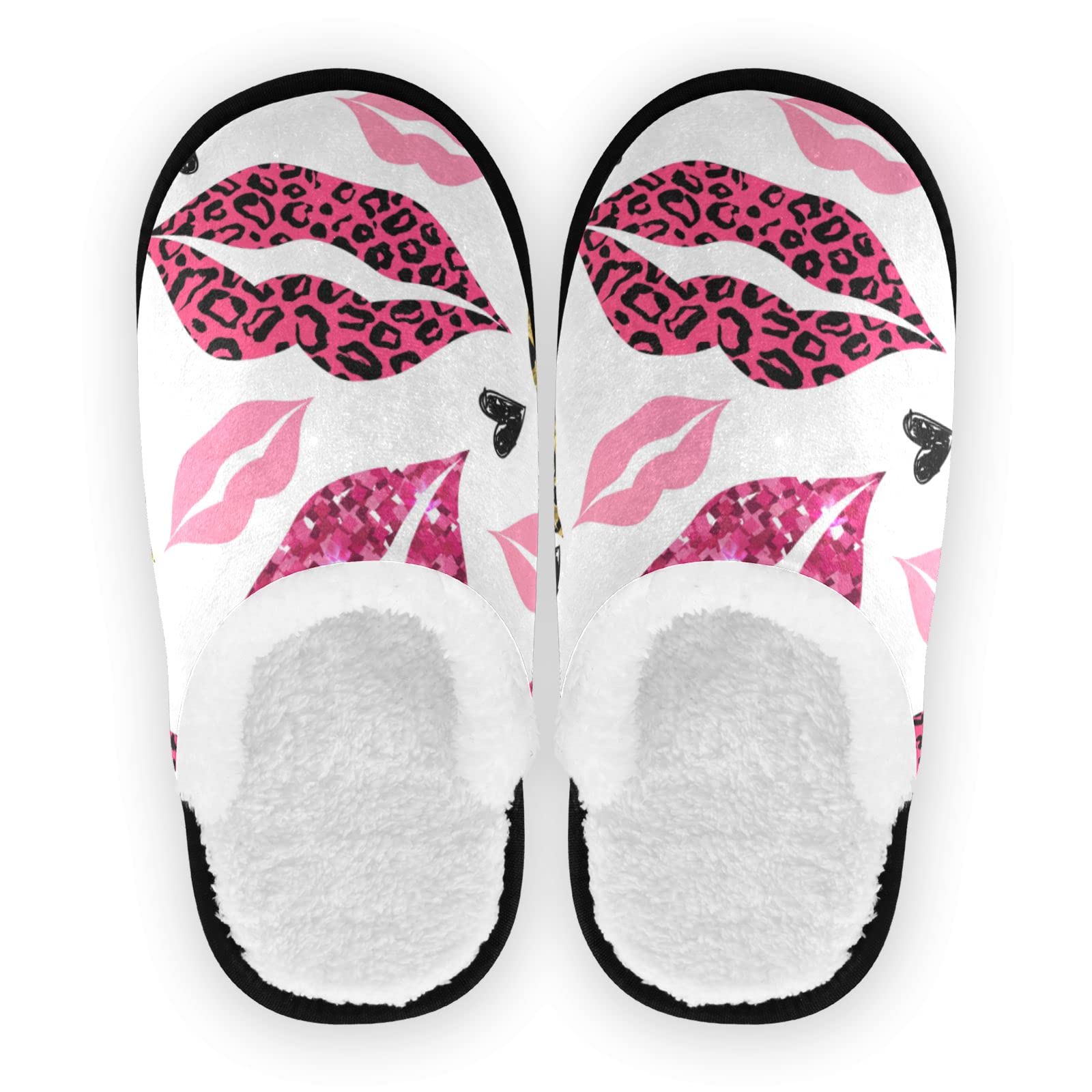 Vozoza Women's & Men's Glitter Lips Memory Foam Slippers - Non-Slip Indoor/Outdoor House Shoes for Home, Travel & Spa - Soft Comfortable Slippers for Relaxation, Lounging & Gift Giving