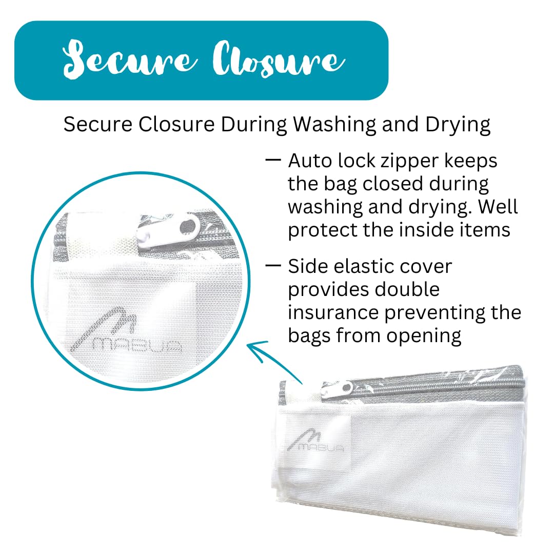 12 Pack MABUA Mesh Laundry Bags with Zipper - Delicate Wash Bags for Lingerie, Bras & Underwear - Breathable Net Fabric Travel Storage Organizer - Perfect for Washing, Travel & Home Organization