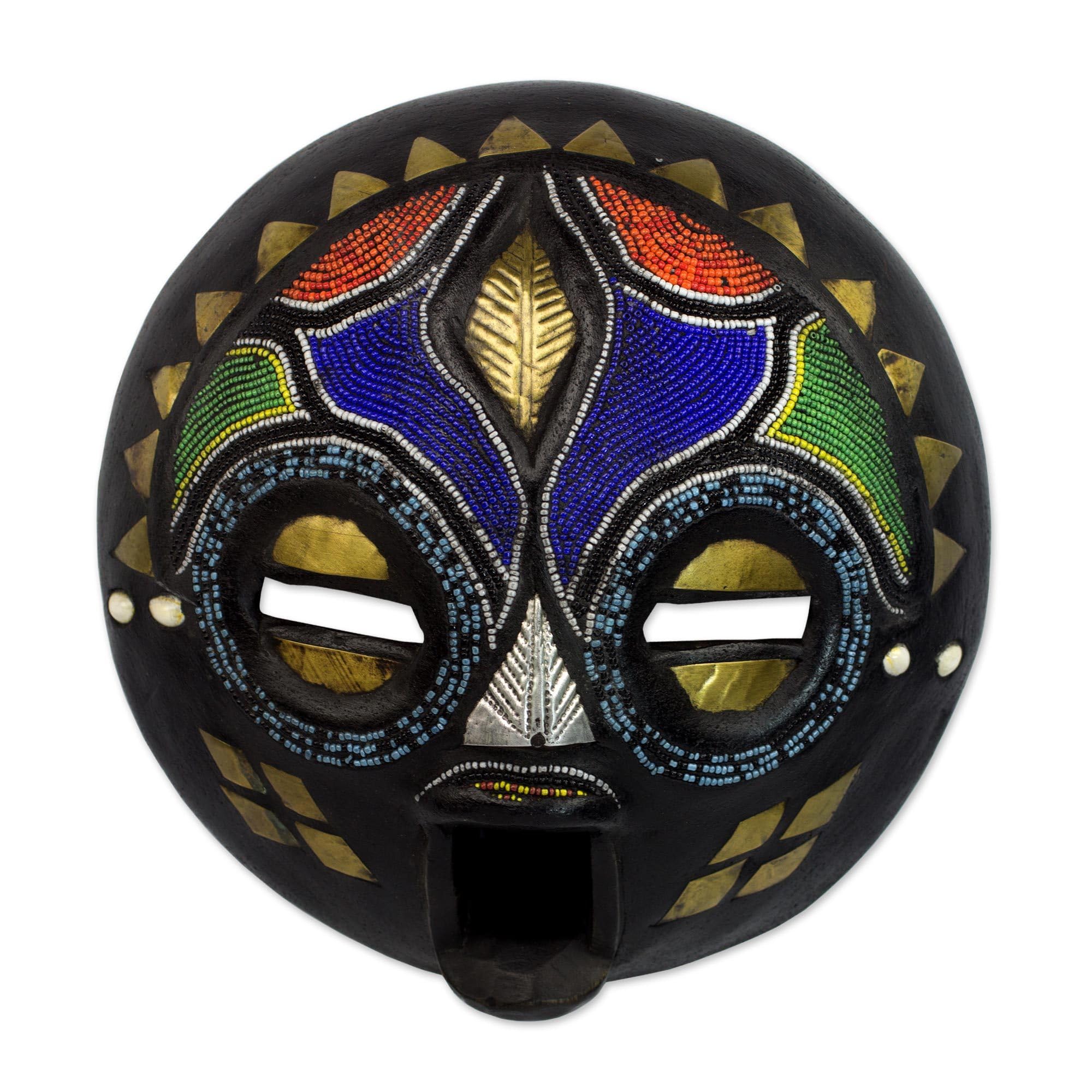 NOVICA Handcrafted Zambian Wood Mask - Multicolor 'My Bride' African Tribal Art for Home Decor & Wall Hanging | Perfect for Living Room, Bedroom, or Cultural Display