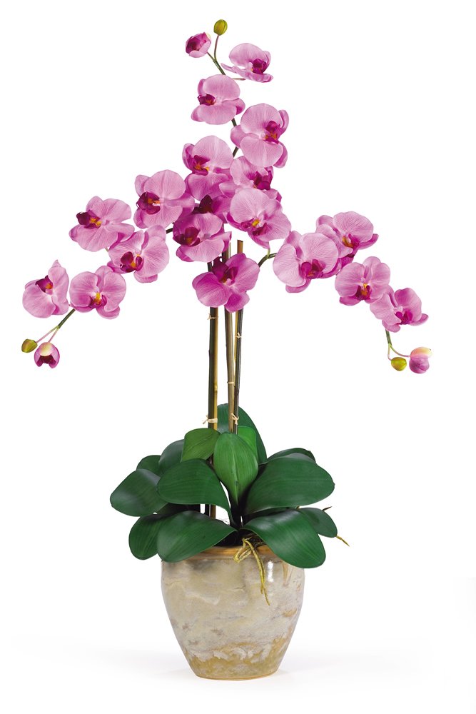 Nearly Natural 1017-MA Triple Phalaenopsis Silk Orchid Flower Arrangement in Mauve - Realistic Artificial Orchids for Home Decor, Office, Wedding Centerpiece & Gift Ideas