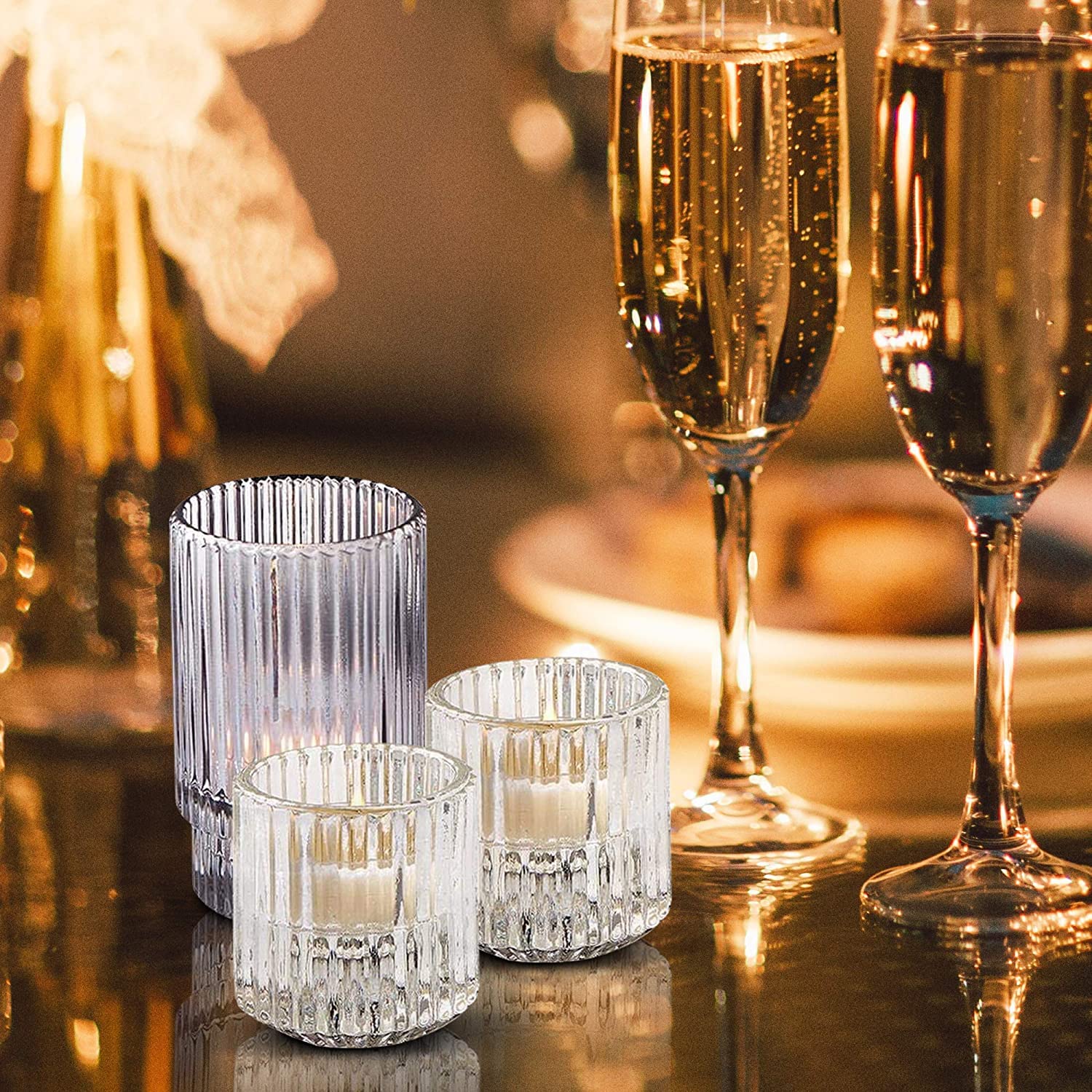 Serene Spaces Living Clear Ribbed Glass Votive Candle Holder - 2