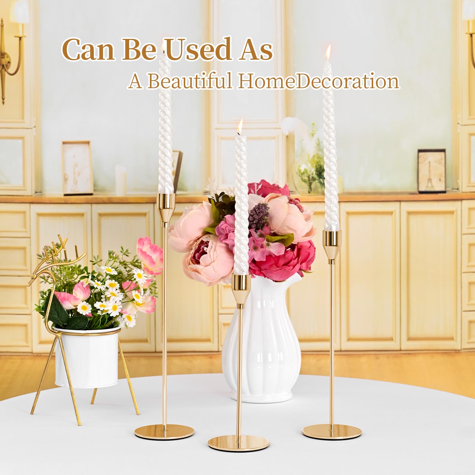 30 Pack Gold Taper Candle Holders - Elegant Metal Candlestick Holders for 3/4 Inch Candles & LED Candles - Perfect for Wedding Centerpieces, Dining Table Decor, Party Arrangements & Home Decoration