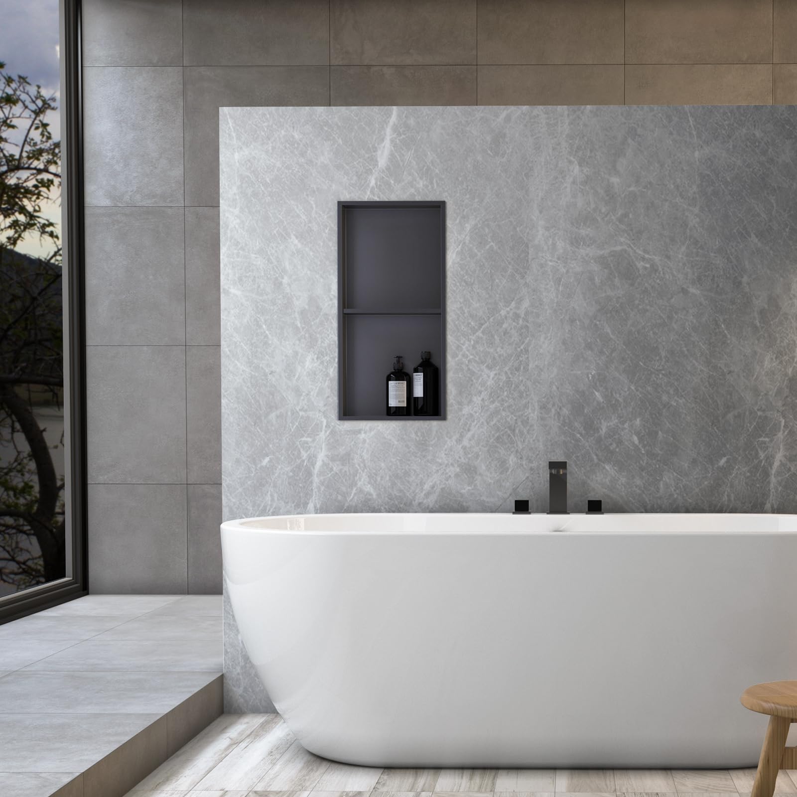 Stainless Steel Shower Niche 12x24 Inch - Recessed Bathroom Storage Shelf, No Tiling Required - Matte Black Finish for Modern Showers & Bathrooms - Perfect for Organizing Toiletries, Shampoo & Bath Essentials