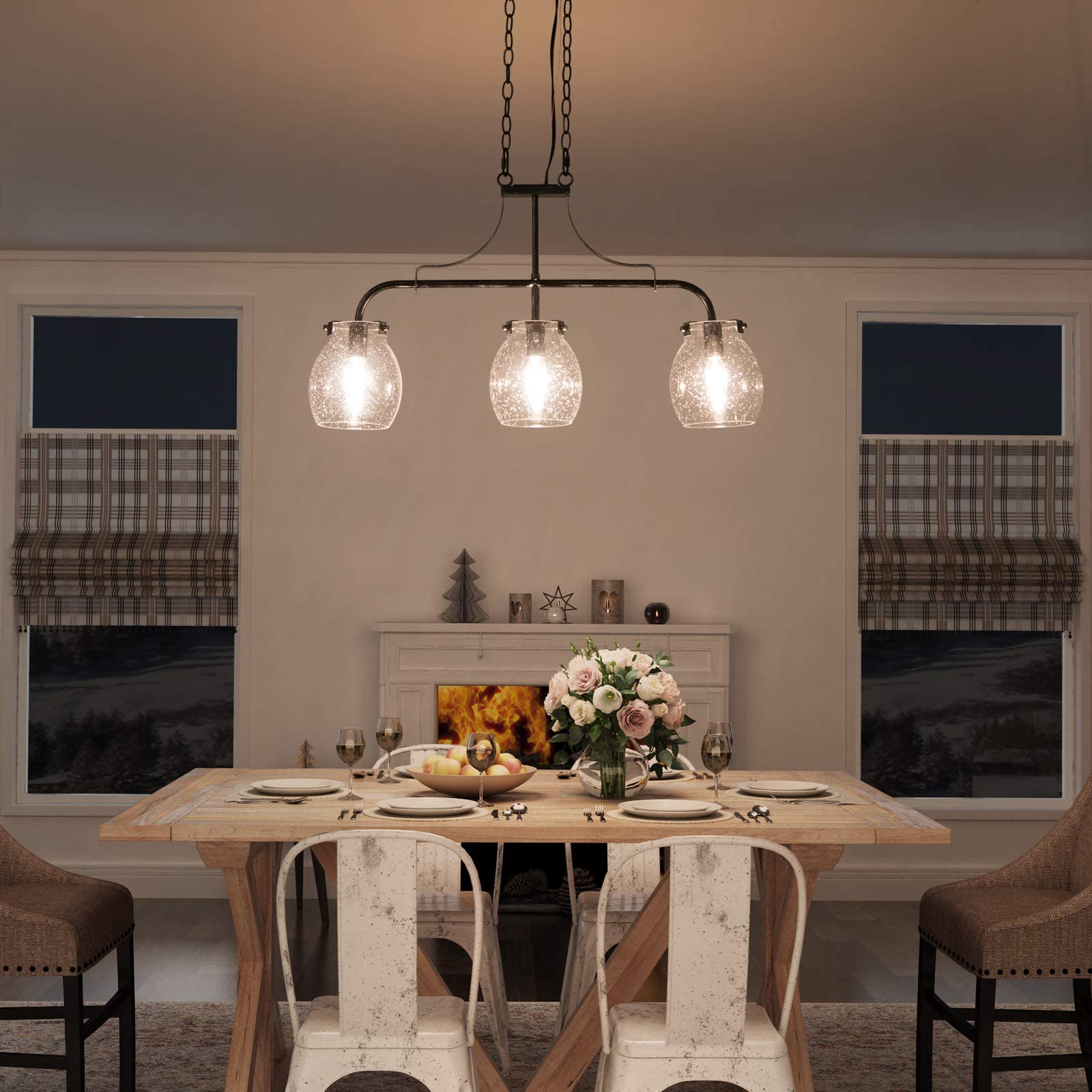 Rustic 3-Light Pendant Chandelier for Kitchen Island - 25