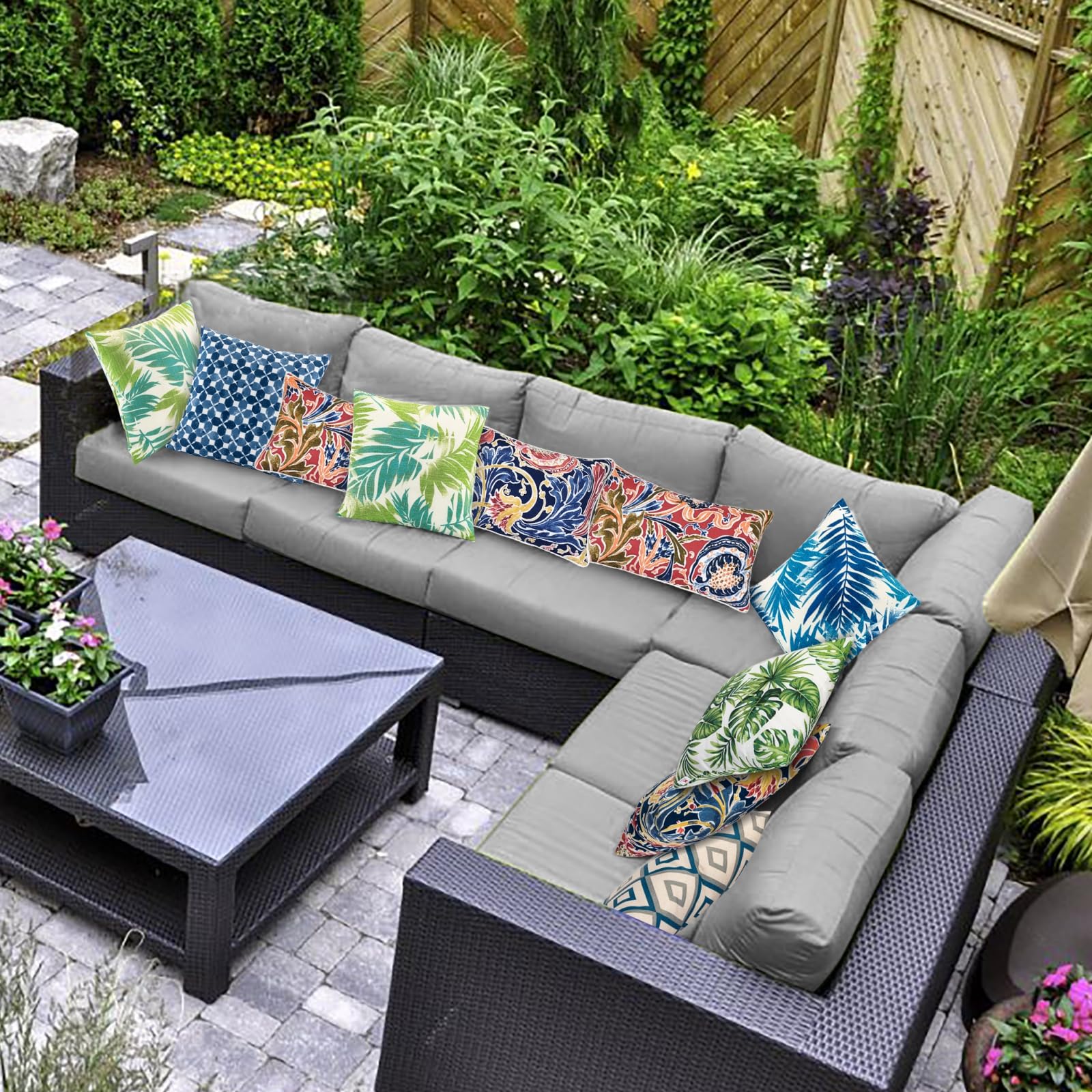 JMGBird 12×20 Inch Outdoor Lumbar Pillows (Pack of 2) - Waterproof Decorative Throw Pillows with Insert - Rectangular Garden Cushions for Patio Furniture, Sofa & Coach - Perfect for Outdoor Living, Backyard Relaxation & Home Decor