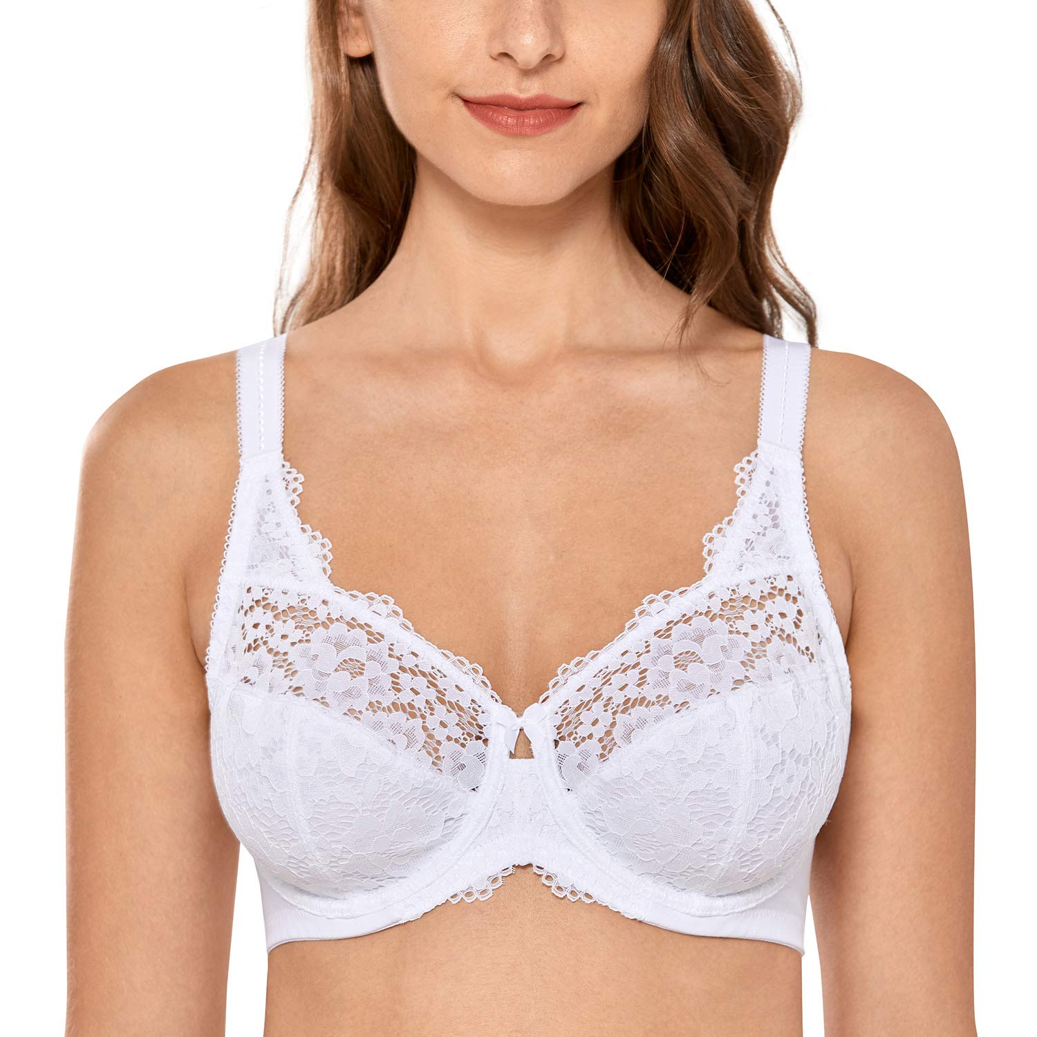 DELIMIRA Women's Plus Size Lace Bra with Underwire Support - Full Coverage Unlined Cotton Bra for Comfort & Shape - Perfect for Everyday Wear, Work & Special Occasions