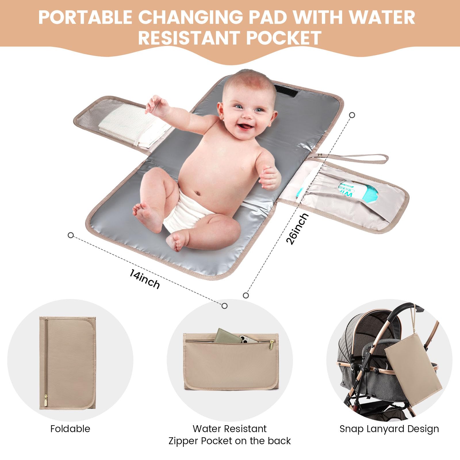 LOVEVOOK Waterproof Baby Diaper Backpack with USB Charging Port - Large Capacity Diaper Bag Fits 15.6 Inch Laptop - Perfect for Travel, Daycare & Parenting Essentials (Apricot)