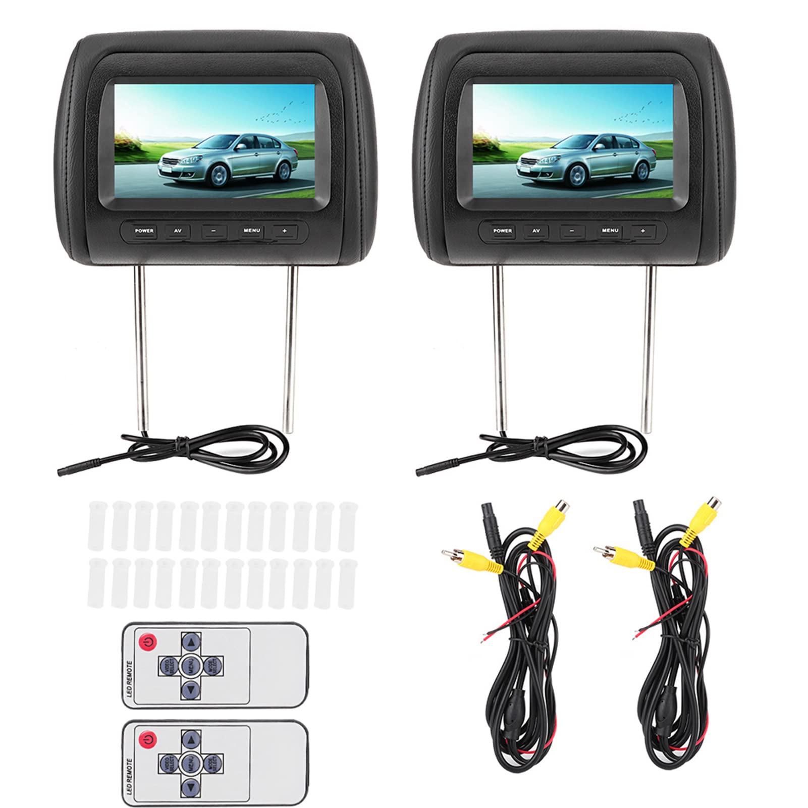 2 Pack 7 Inch Portable Car Headrest Video Player - Universal Car Monitor Headrest Display with AV Input for Kids & Family Entertainment - Perfect for Road Trips & Long Drives