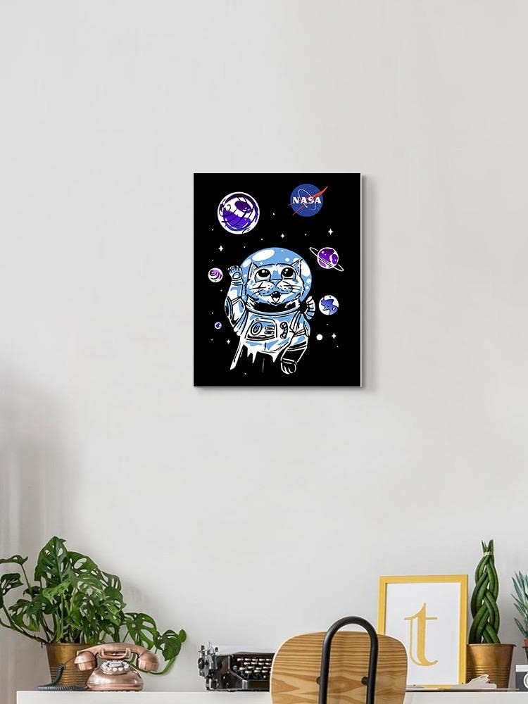 NASA Astronaut Kitten with Planets Wall Art - 11x14 Inch White Canvas Print - Perfect for Kids Room Decor, Space Themed Nursery & Science Lover Gifts