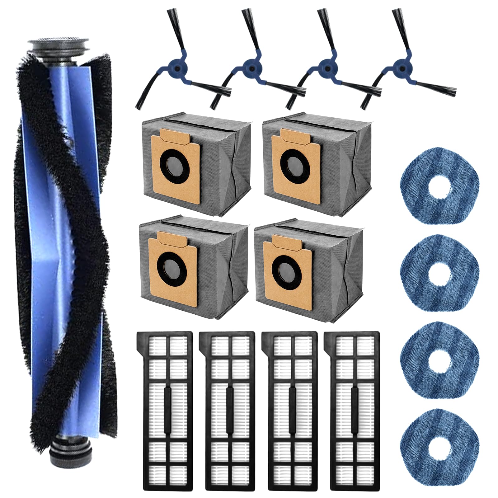 17-Pack Replacement Parts Kit for eufy X10 Pro Omni Robot Vacuum - 1 Main Brush, 4 HEPA Filters, 4 Mop Pads, 4 Vacuum Bags, 4 Side Brushes - Complete Maintenance Set for Optimal Cleaning Performance | Perfect for Home, Office & Pet Hair Removal