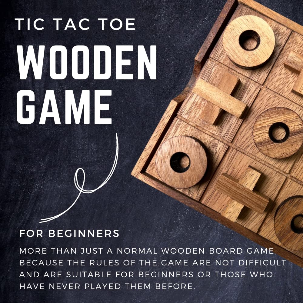 NUTTA - Wooden Tic Tac Toe Game Set - 5.5 x 5.5 Inches Classic Board Game for Adults & Kids - Fun Coffee Table Decor, Travel, Backyard, Indoor & Outdoor Games - Perfect Gift for Friends and Family