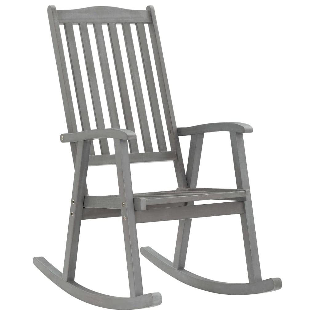 Ergonomic Solid Acacia Wood Rocking Chair - Comfortable Lounge & Relax Chair with Easy Assembly (Gray) - Perfect for Living Room, Nursery, or Outdoor Patio