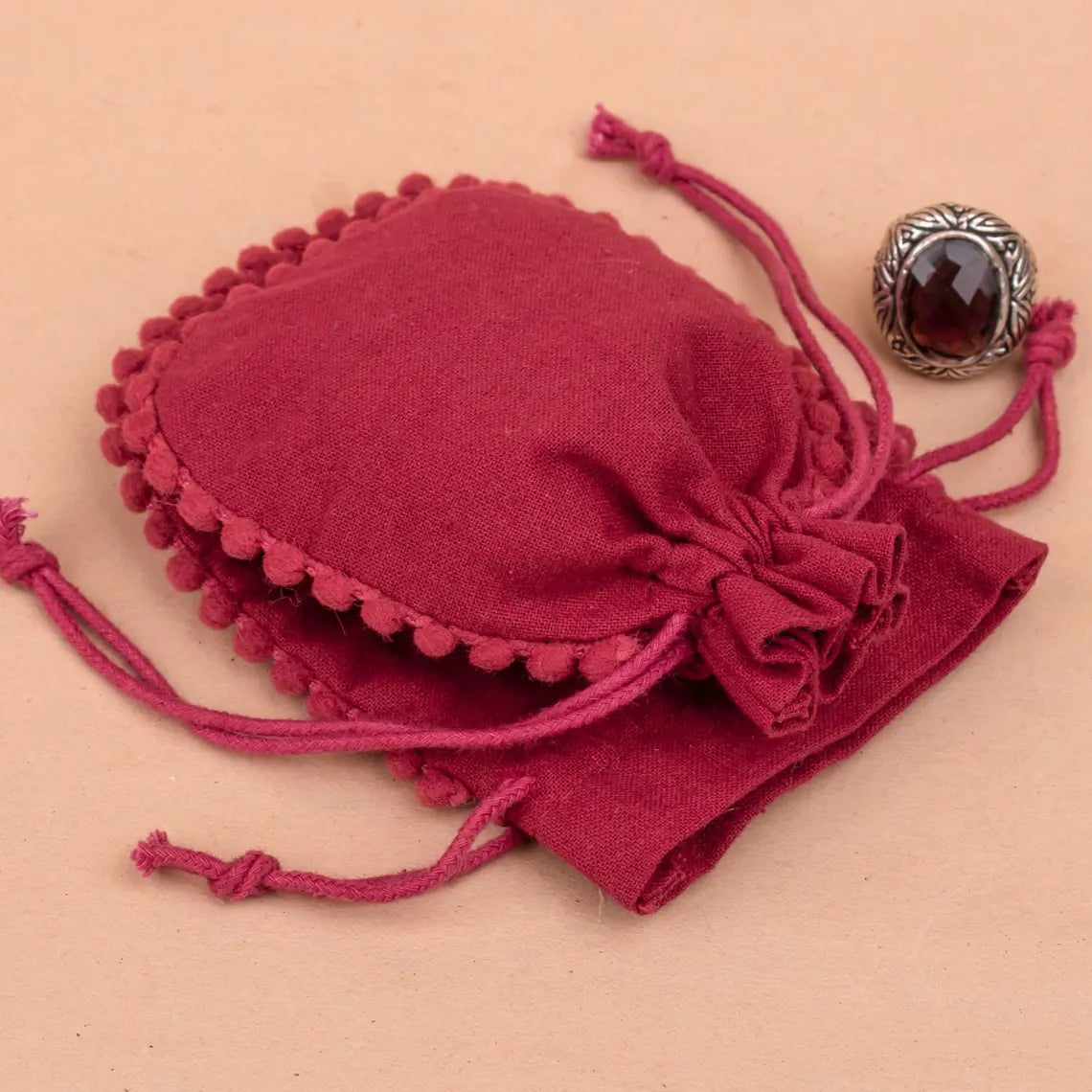 Luxury Deep Burgundy Designer Pouch with Plush Pom Poms - Handmade Clutch Bag for Women | Perfect for Parties, Weddings & Evening Events