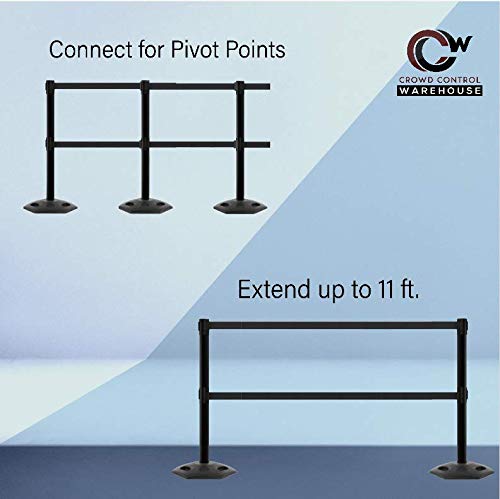 Heavy-Duty Retractable Safety Barrier Stanchion - Dual Belt Crowd Control Post with Rubber Base (Set of 2) - 11ft Dark Blue Belt for Warehouse, Retail & Event Management - WBB-200D Yellow Post