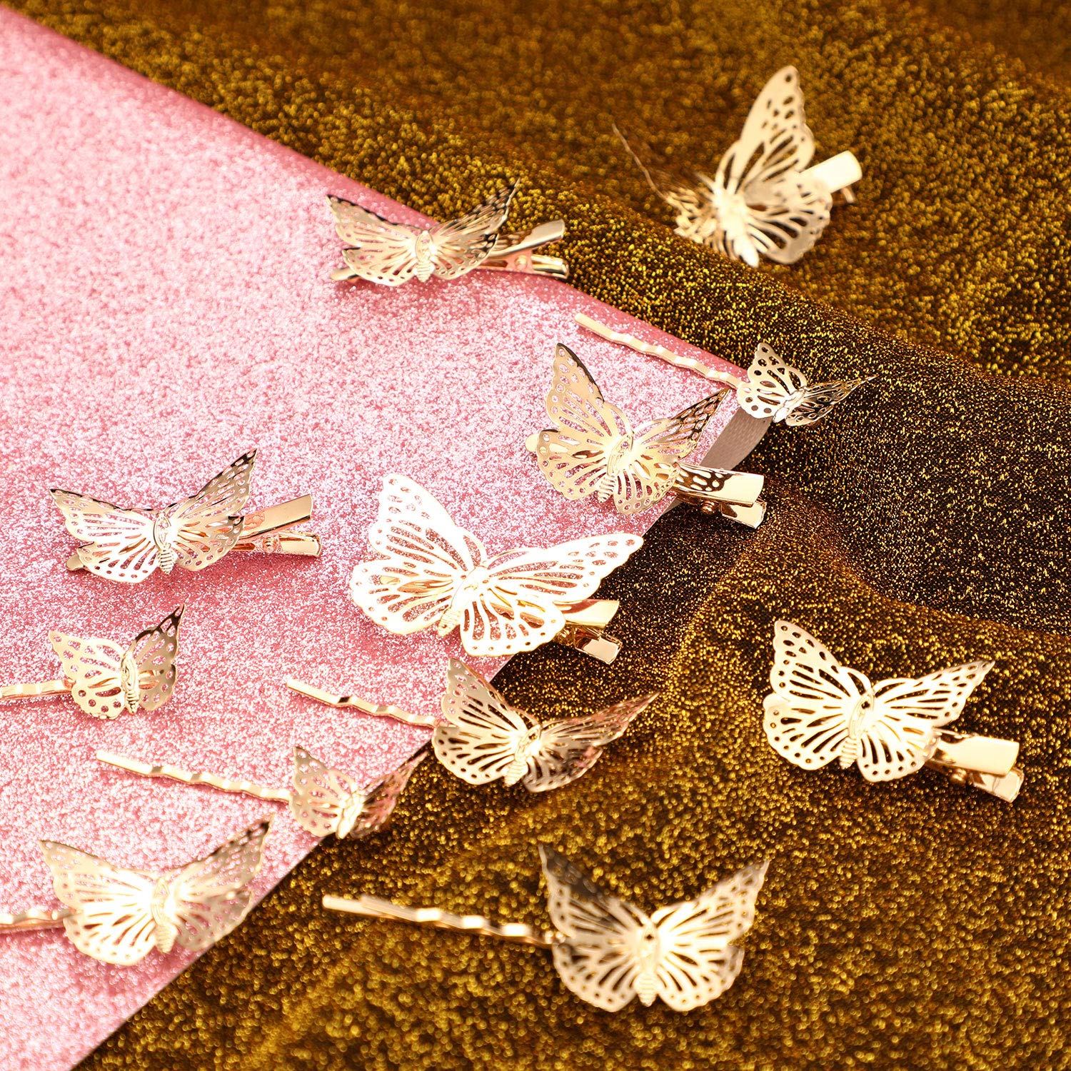 24-Piece Halloween Butterfly Hair Clips - Metallic Hollow Hairpins for Women & Girls - Gold Hair Accessories for Weddings, Brides, Parties & Cosplay - 2 Styles & 2 Sizes - Perfect for Costumes, DIY Crafts & Gift Giving