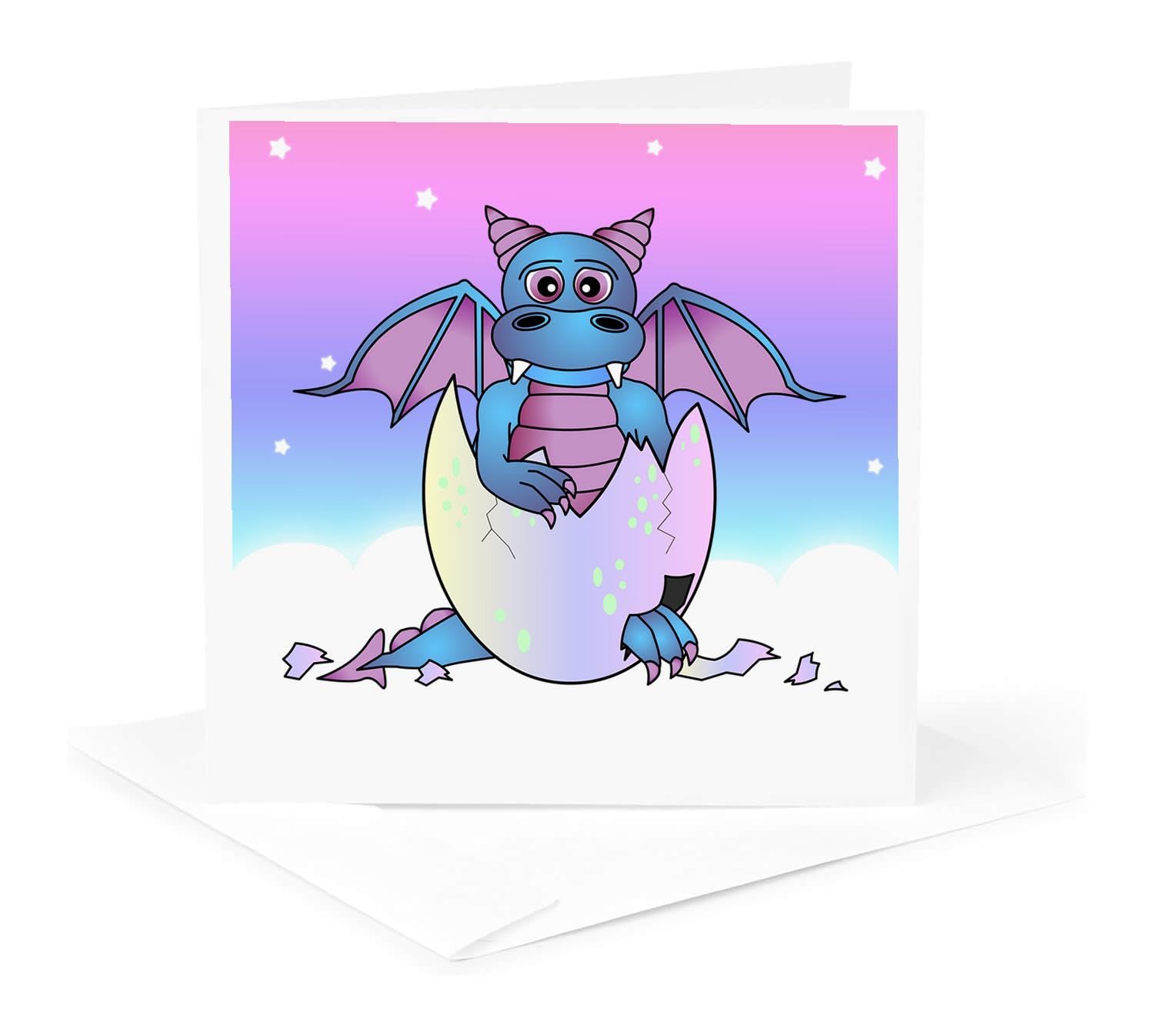 3D Rose Blue Baby Dragon in Cracked Egg Greeting Cards - 6x6 Inch Set of 12 | Unique Fantasy Birthday Cards, Baby Shower Invitations & Party Favors (gc_6091_2)