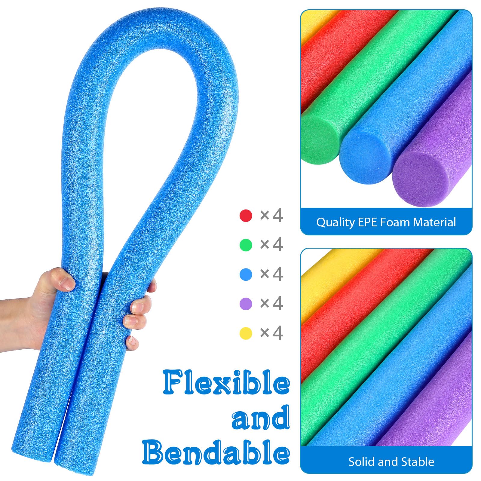 Frienda 20 Pcs Solid Pool Noodles - 1.57 x 35.83 Inches Round Foam Tubes for Kids, DIY Crafts, Swimming Pool Floats, Water Games & Summer Party Decorations