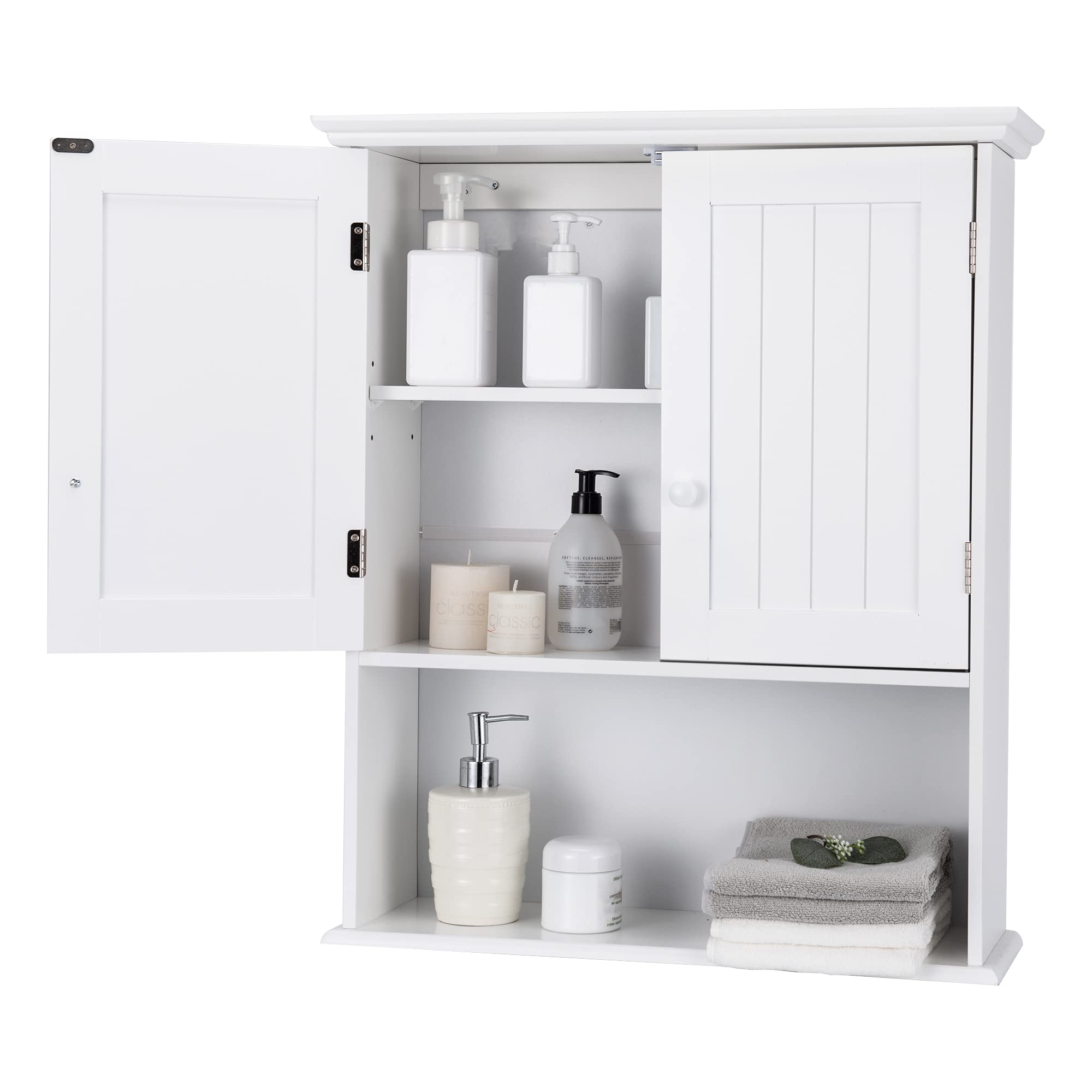 GLACER White Wall Mounted Storage Cabinet - Adjustable Shelf & Double Door Bathroom Medicine Cabinet for Bathroom, Living Room, Kitchen, Entryway - 23.5